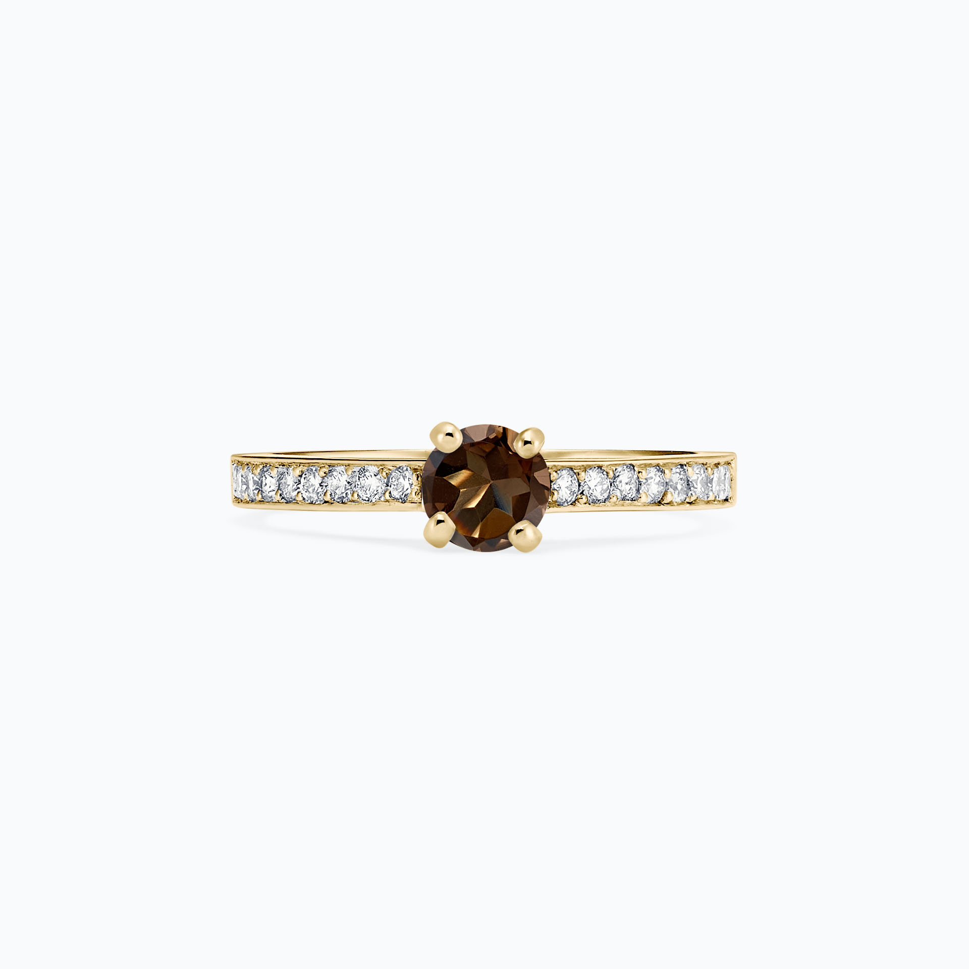 Solitaire Pavé Lagon Bleu Quartz Fumé 6 mm