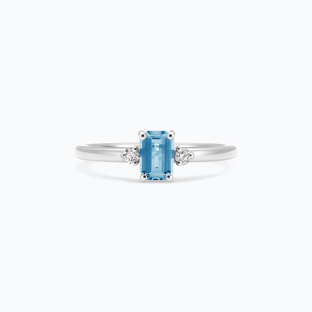 Solitaire Inès Aigue-Marine 6 x 4 mm