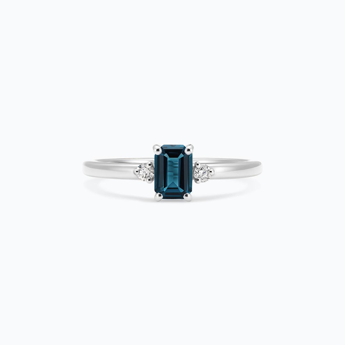 Solitaire Inès Topaze Blue London 6 x 4 mm