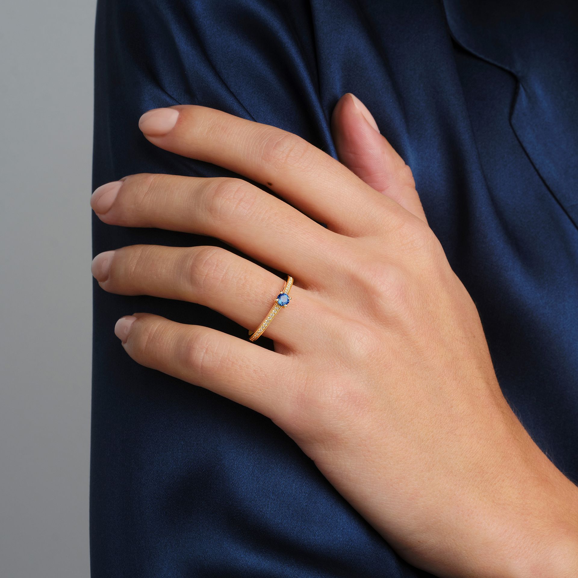 Solitaire Pavé Lagon Bleu Saphir 3.5 mm