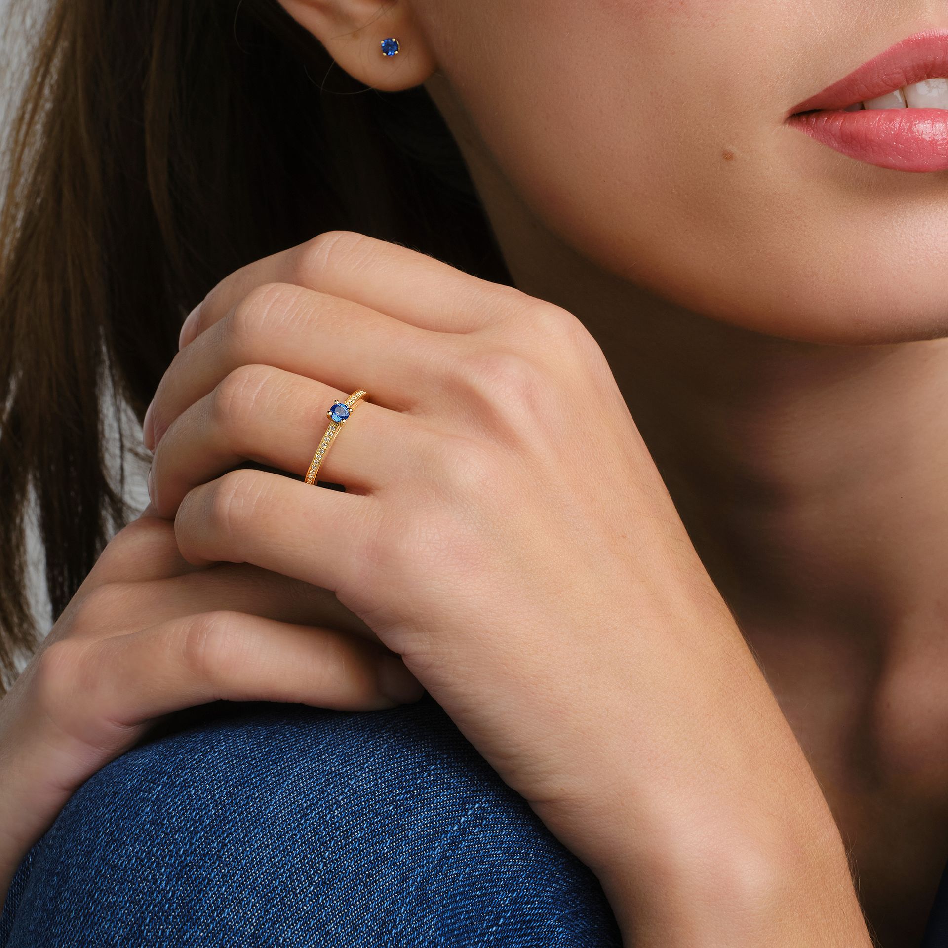 Solitaire Pavé Lagon Bleu Saphir 3.5 mm