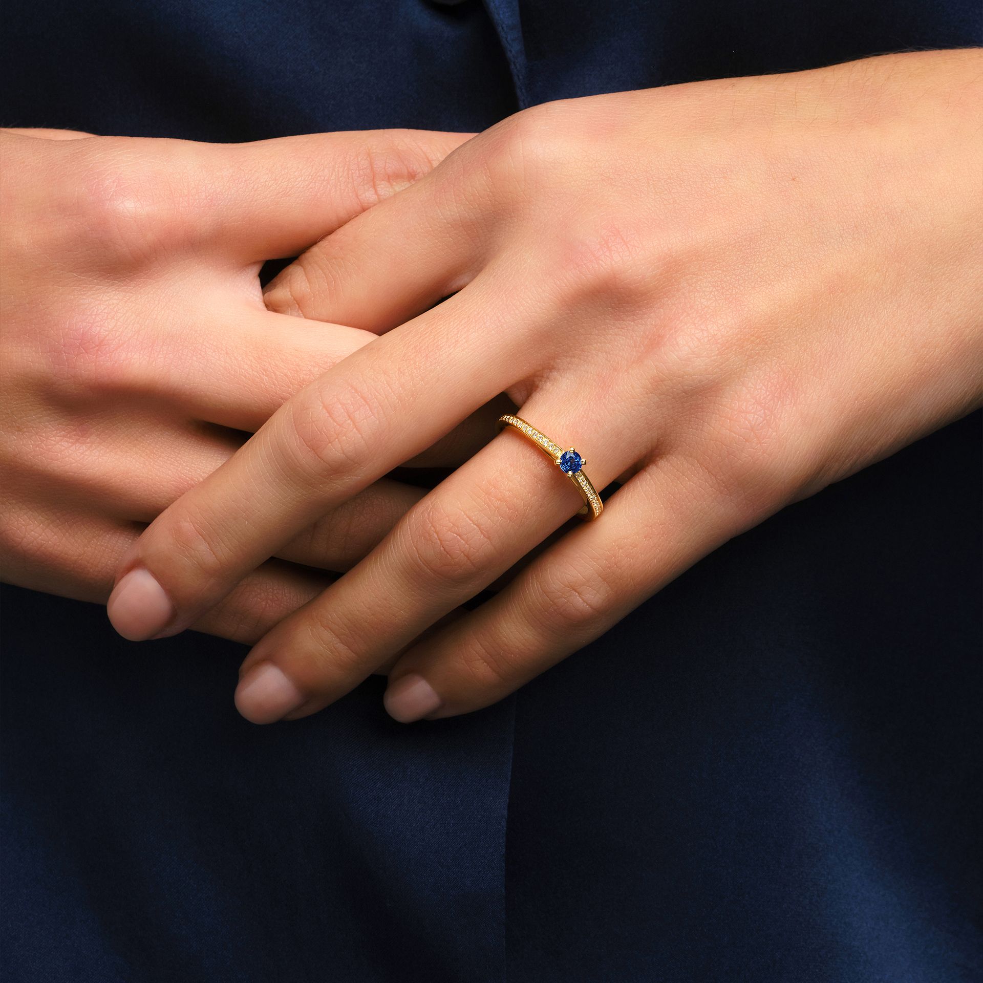 Solitaire Pavé Lagon Bleu Saphir 3.5 mm