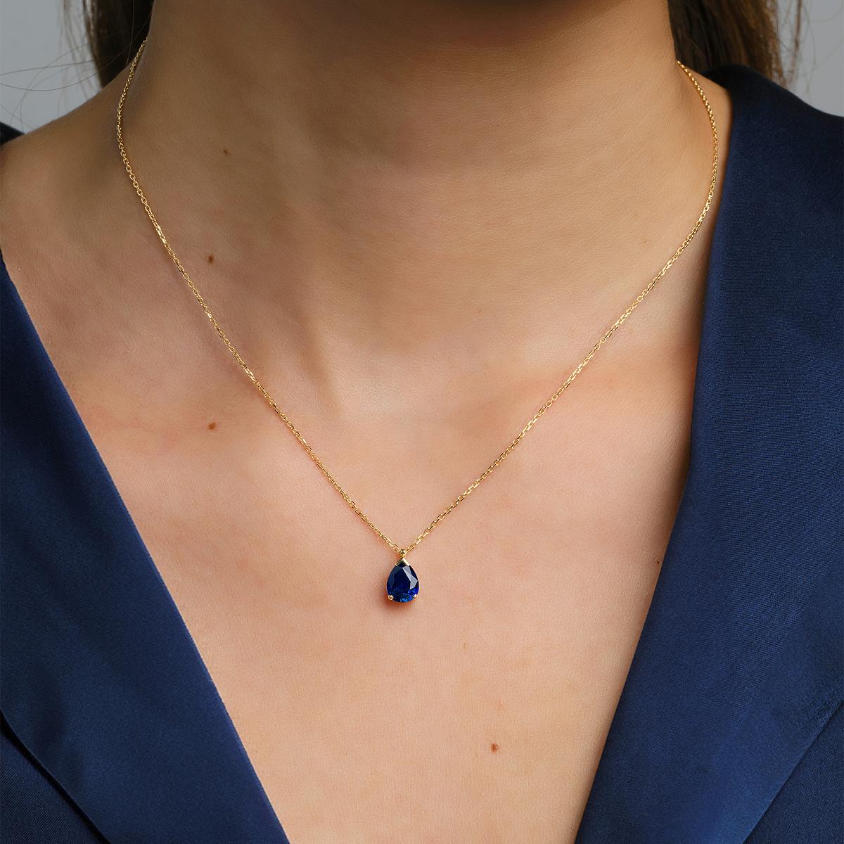 Collier Goutte Saphir 8 x 6 mm