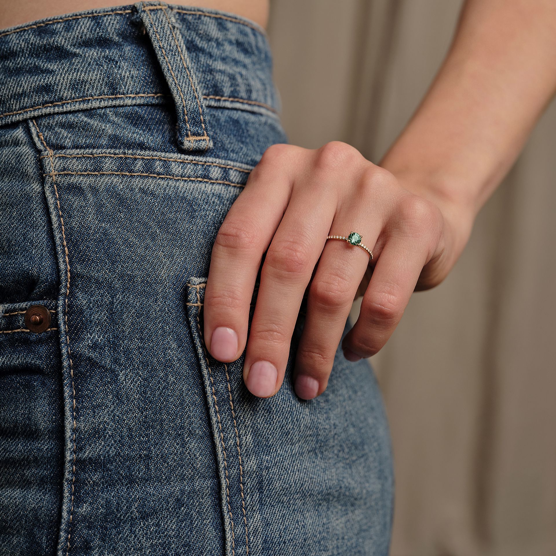 Solitaire Pavé Séléné Saphir Vert 4.5 mm