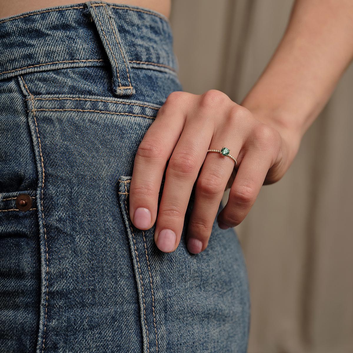 Solitaire Pavé Séléné Saphir Vert 4.5 mm