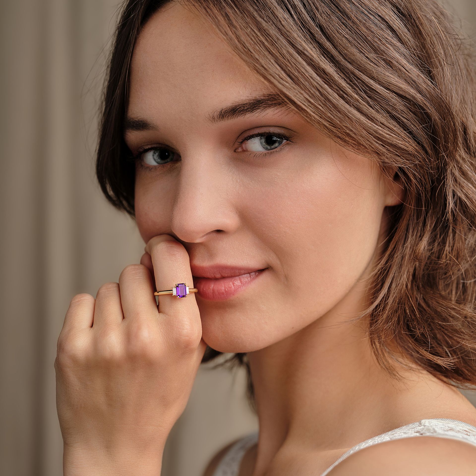 Solitaire Gatsby Améthyste 7 x 5 mm