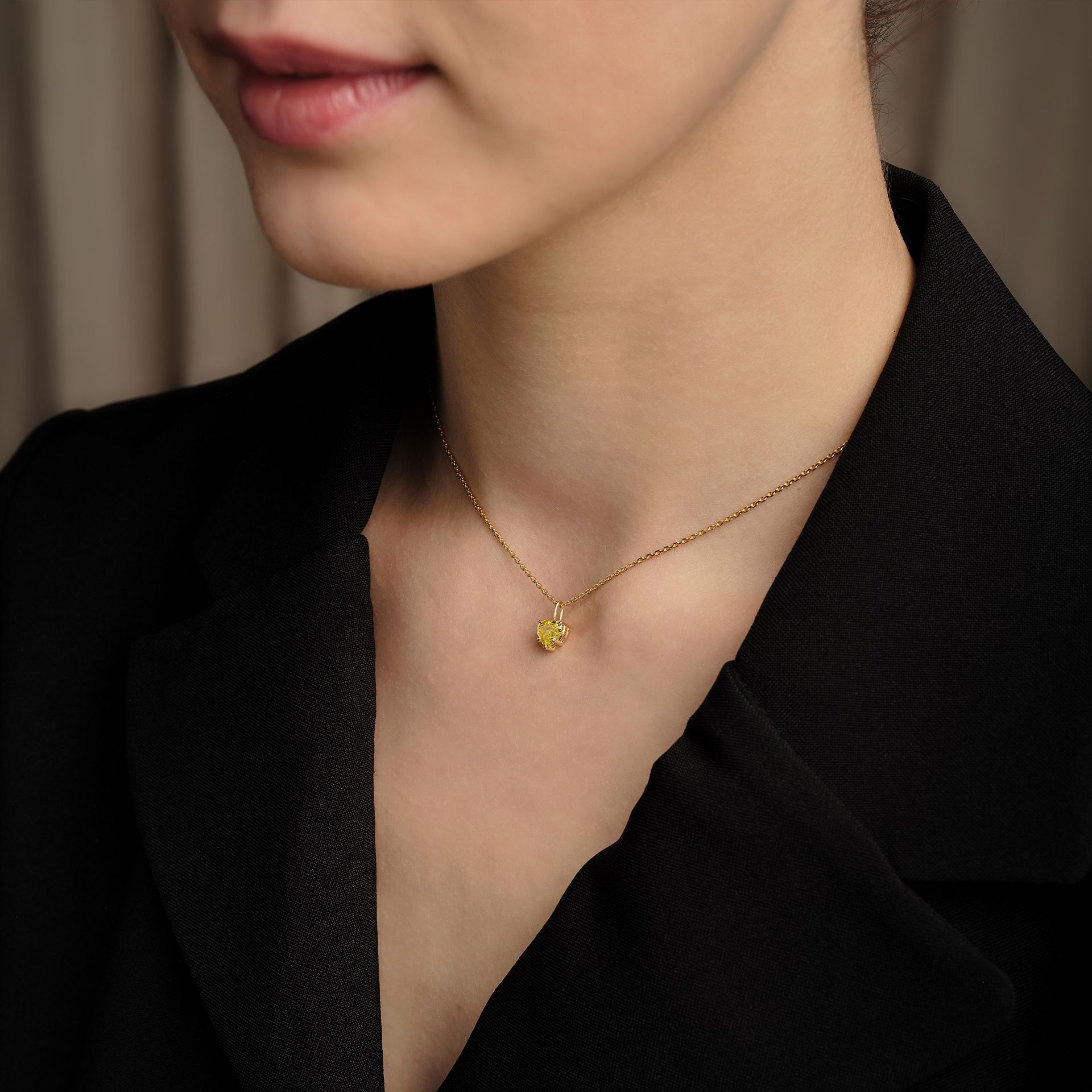 Pendentif Coeur Diamant Jaune de Synthèse