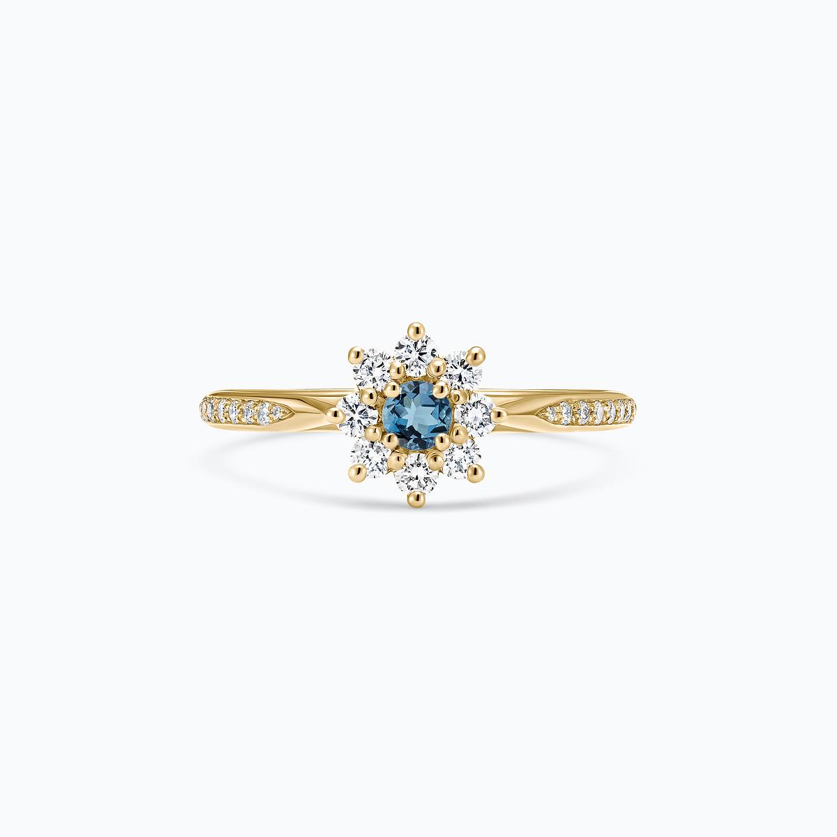 Solitaire Pavé Marguerite Étoilée Aigue-Marine 3.5 mm