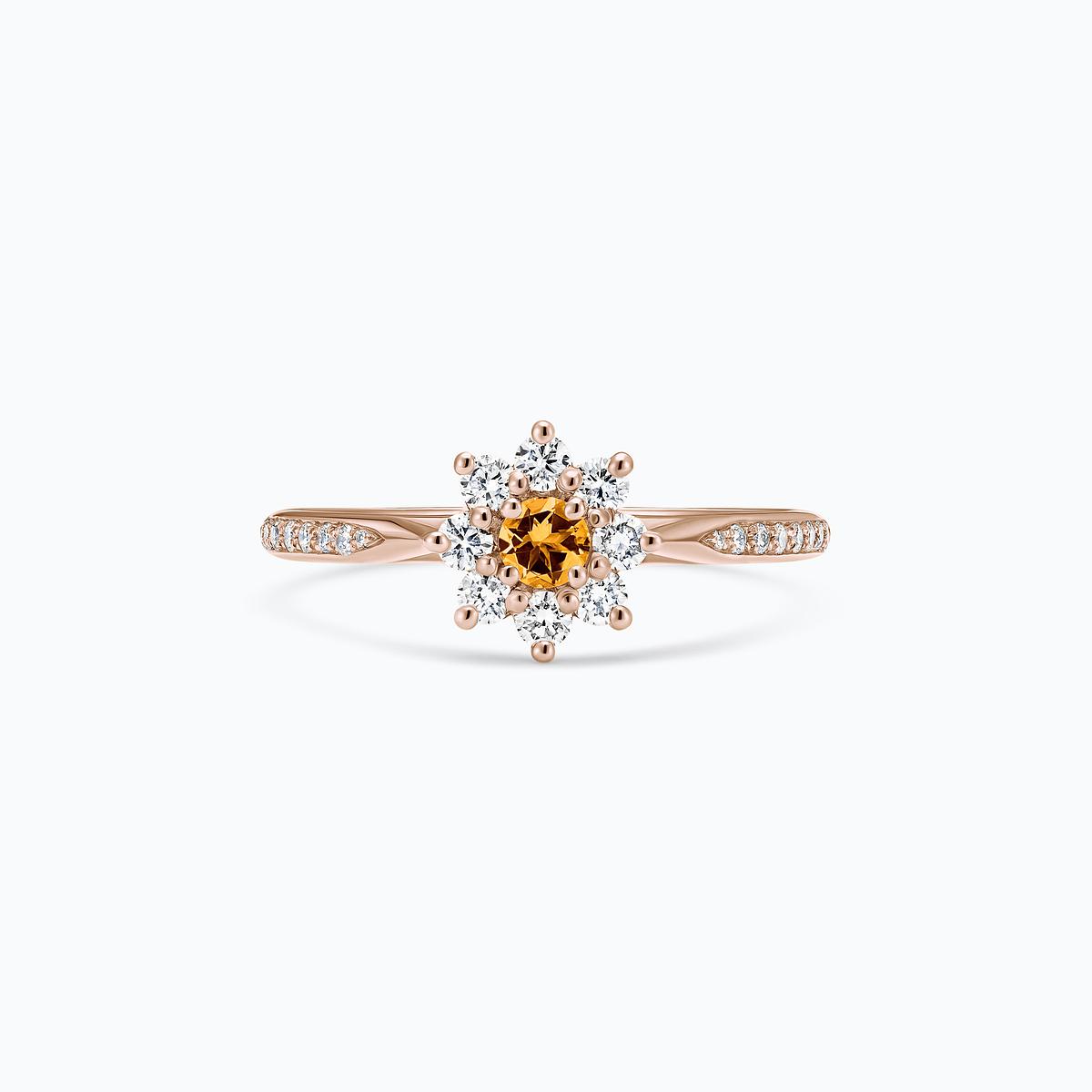 Solitaire Pavé Marguerite Étoilée Saphir Mandarine 3.5 mm