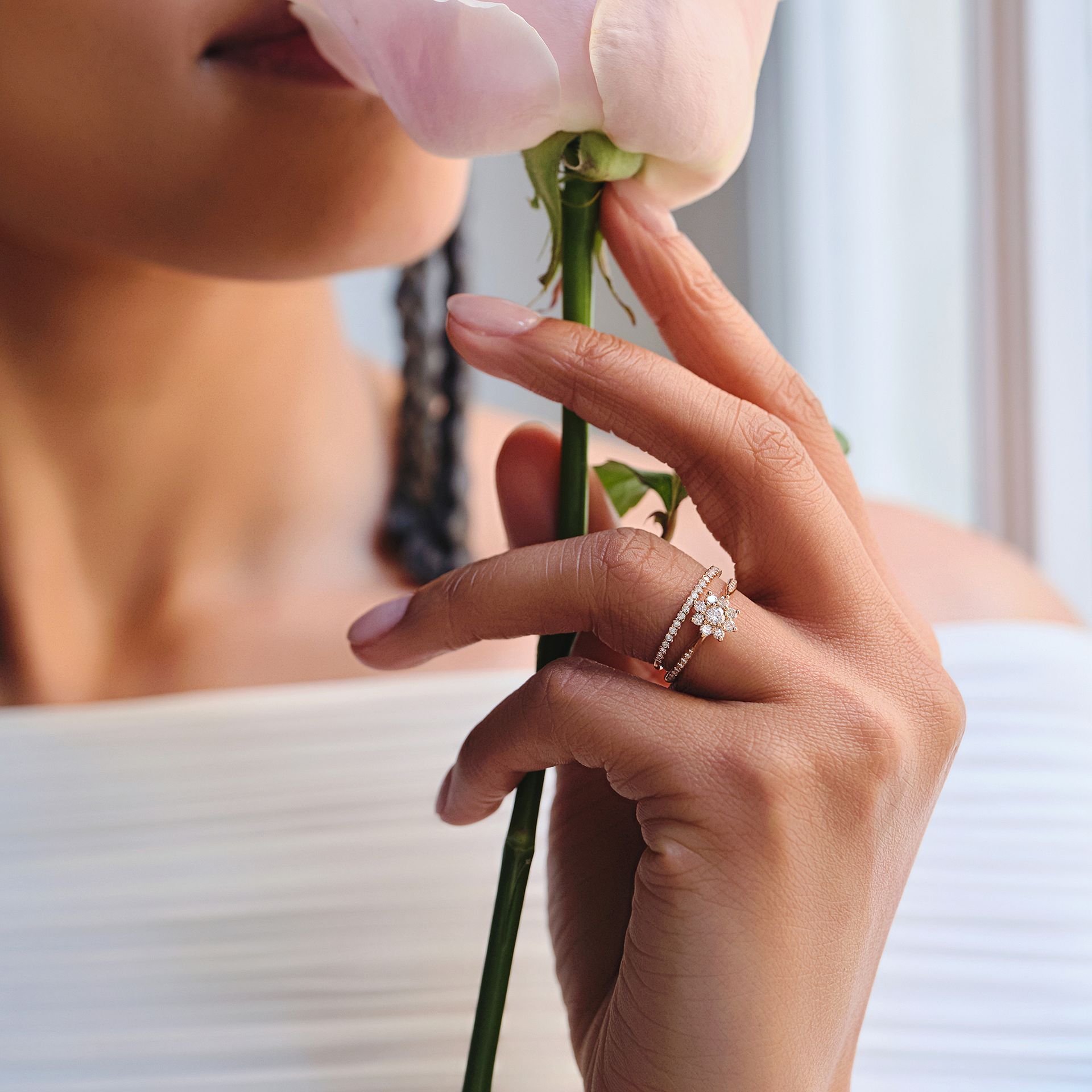 Solitaire Pavé Marguerite Étoilée Diamant de Synthèse 0.10 carat