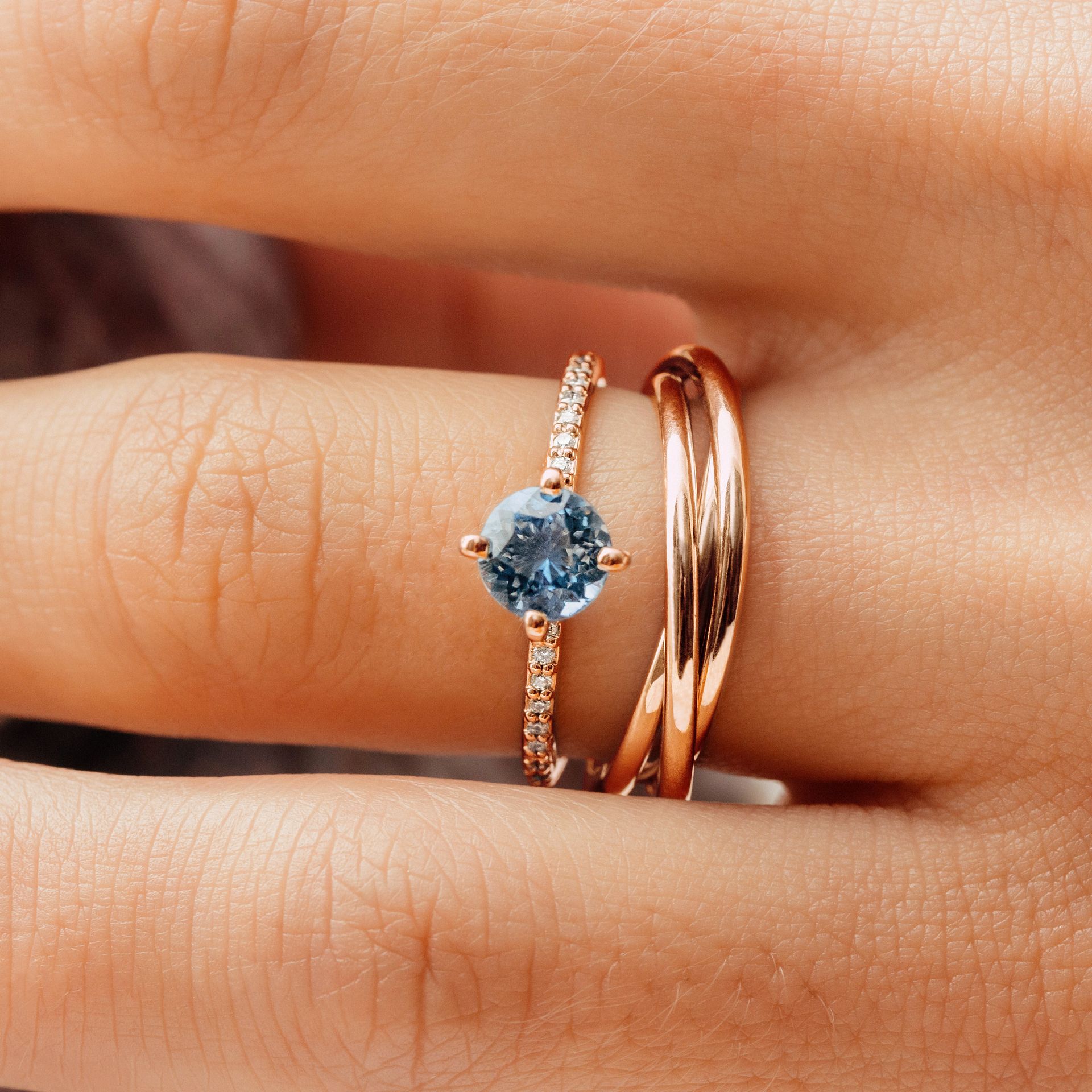 Solitaire Pavé Alva Aigue-marine 6 mm