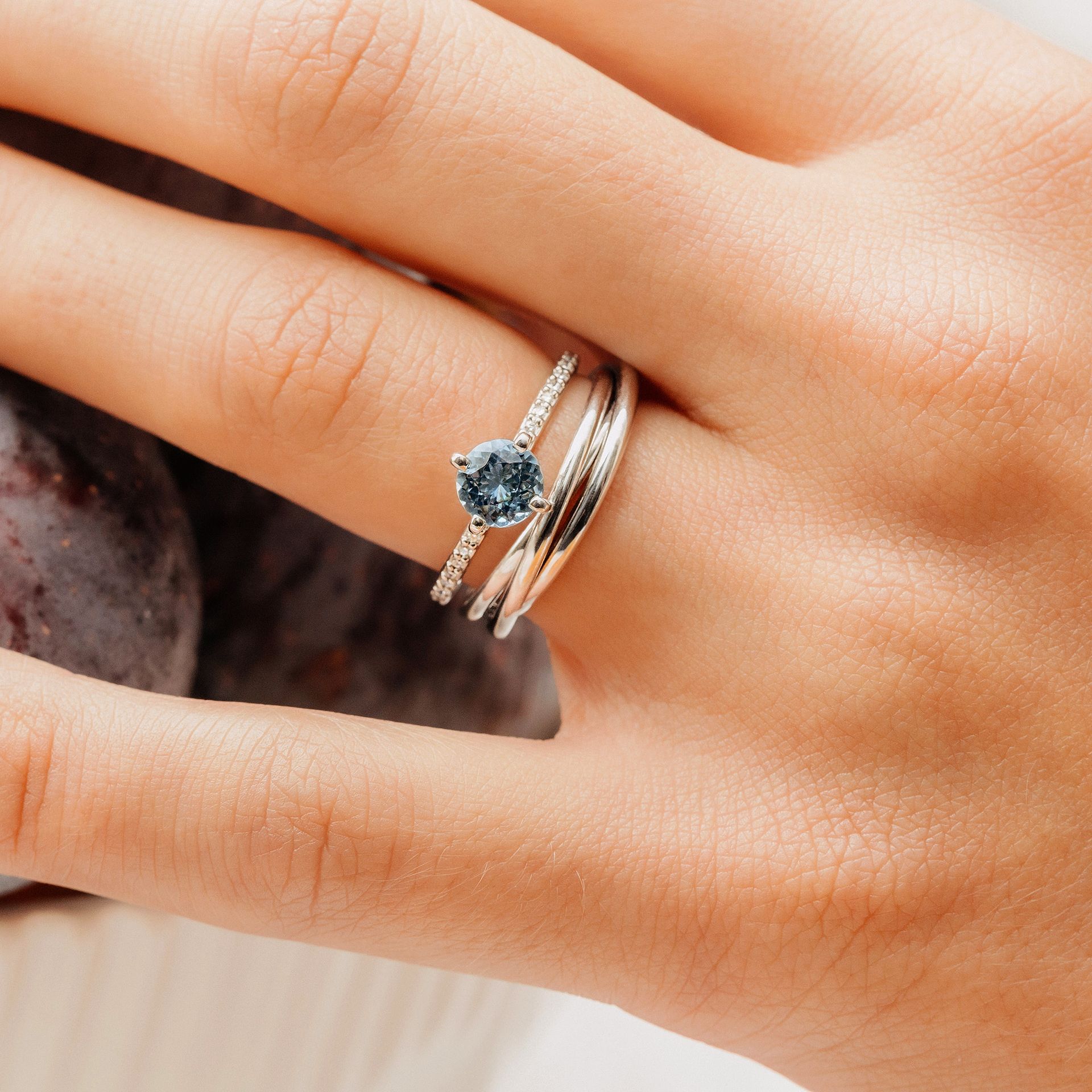 Solitaire Pavé Alva Aigue-marine 6 mm