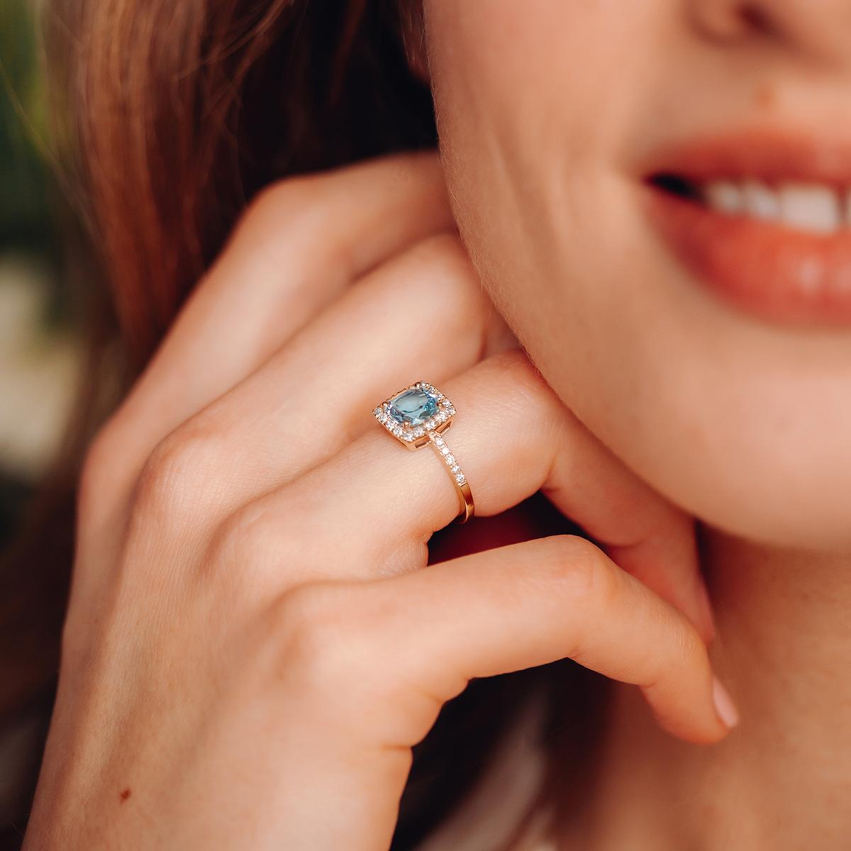 Solitaire Pavé Lys Aigue-marine