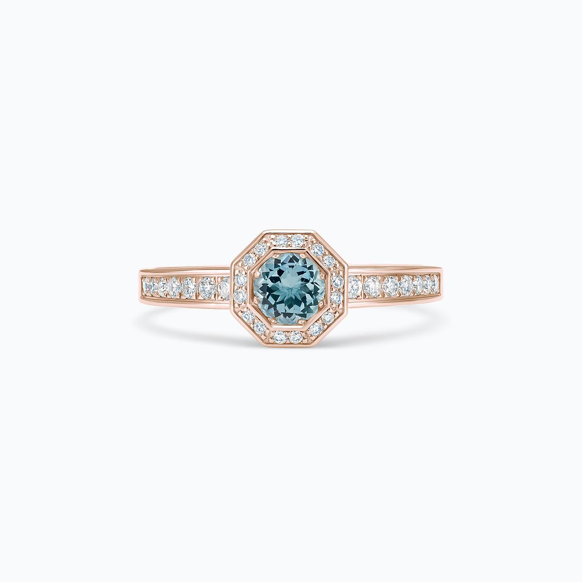 Solitaire Pavé Octogone Aigue-Marine 4.5 mm