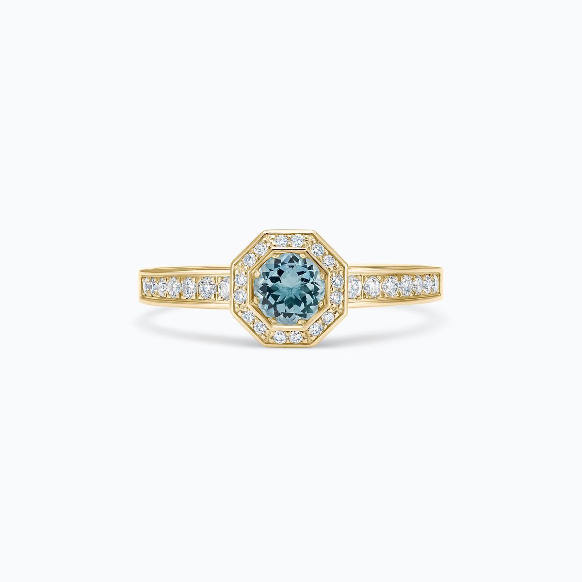 Solitaire Pavé Octogone Aigue-Marine 4.5 mm