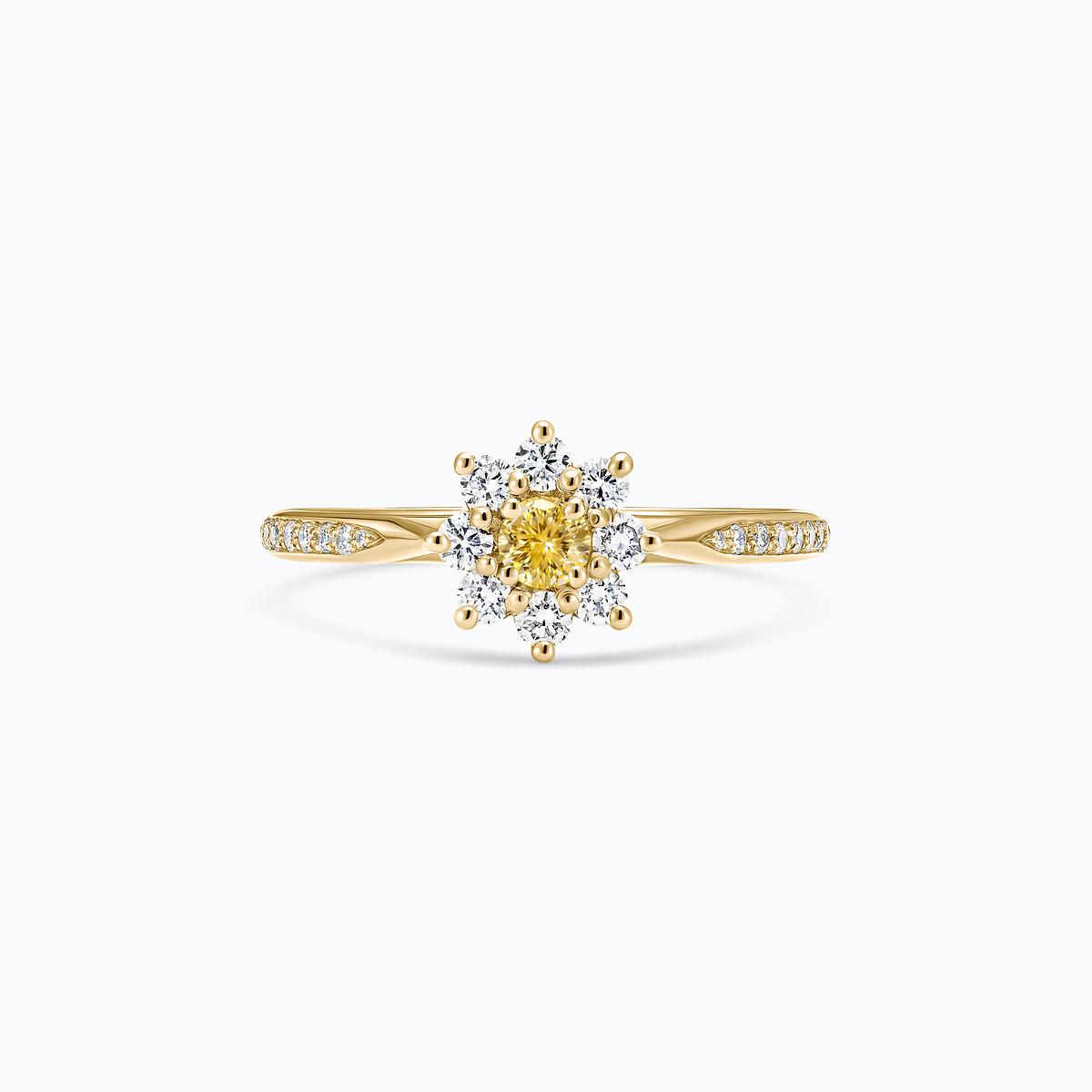 Solitaire Pavé Marguerite Étoilée Diamant de Synthèse Jaune 0.15 carat
