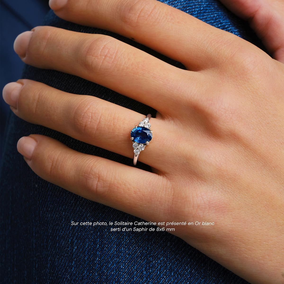 Solitaire Catherine Saphir Teal 8 x 6 mm