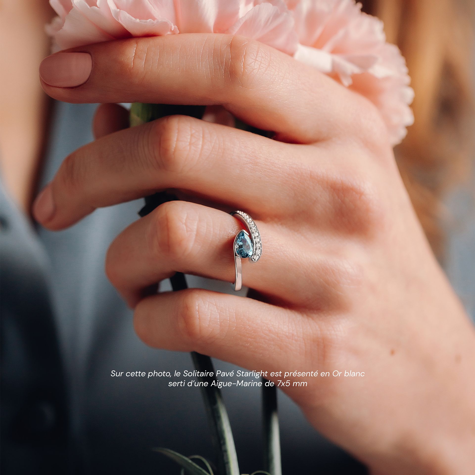 Solitaire Pavé Starlight Aigue-Marine