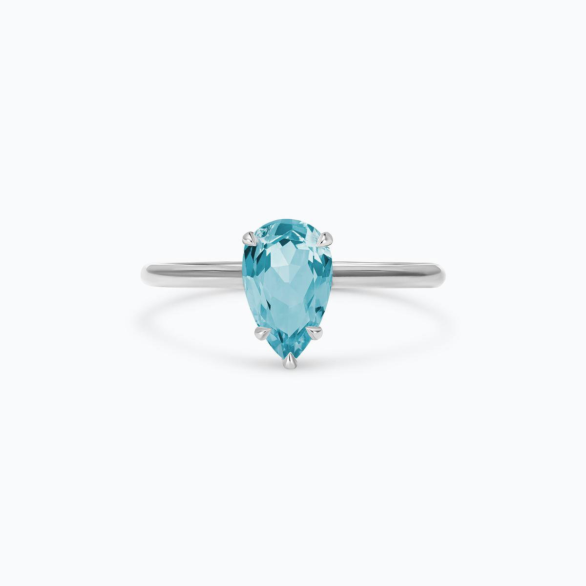 Solitaire Calypso Goutte Aigue-Marine 8 x 6 mm
