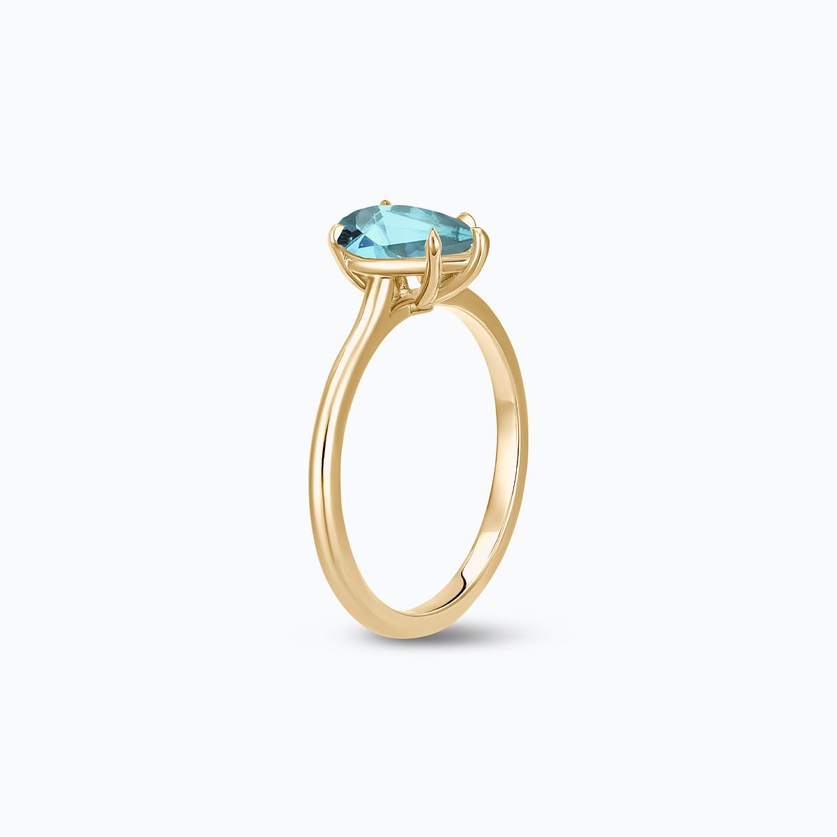 Solitaire Calypso Goutte Aigue-Marine 8 x 6 mm