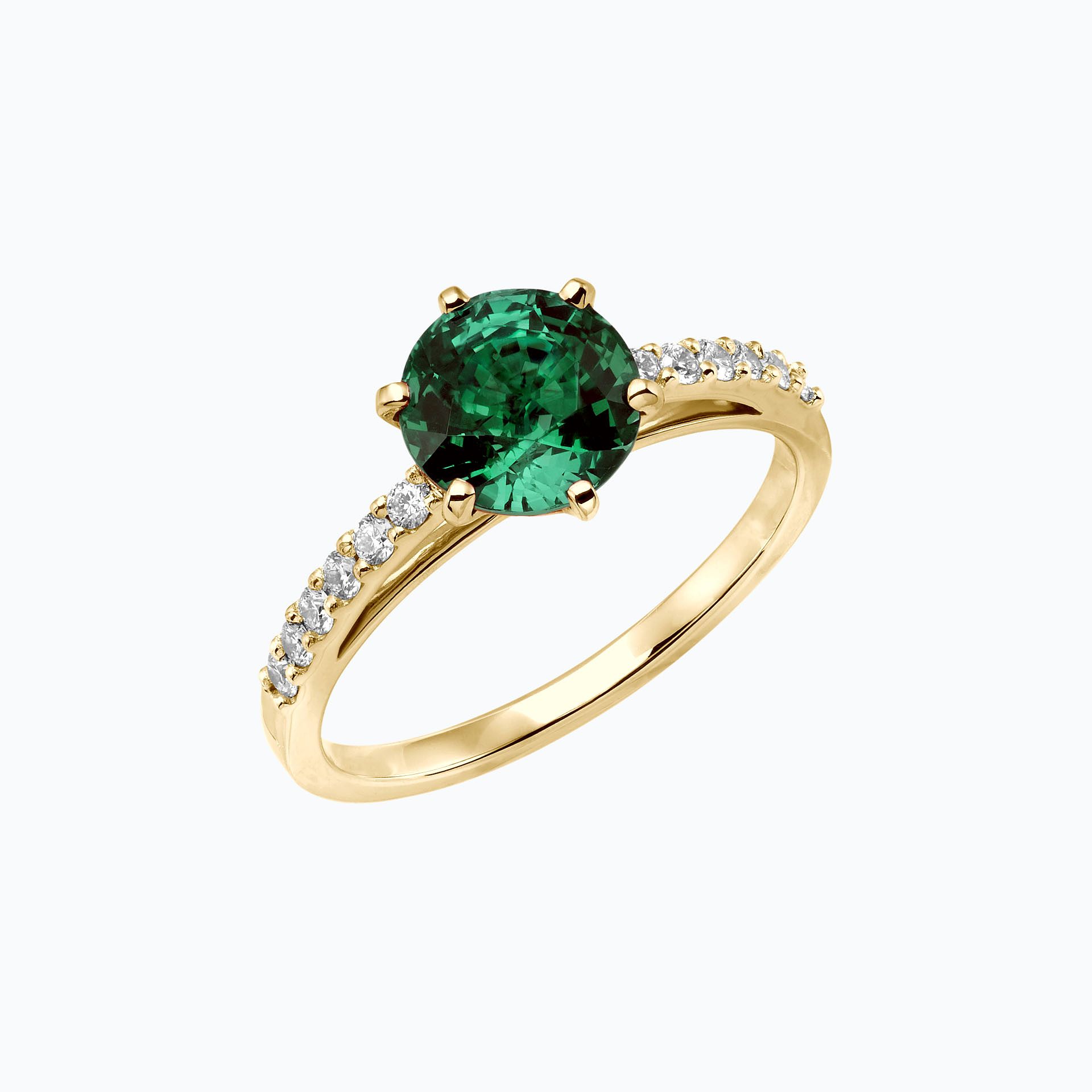 Solitaire Pavé Camille Émeraude 6 mm