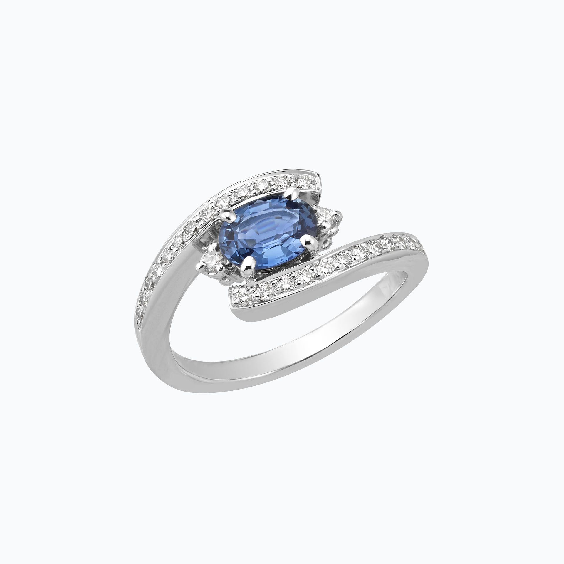 Solitaire Pavé Twist Royal Saphir