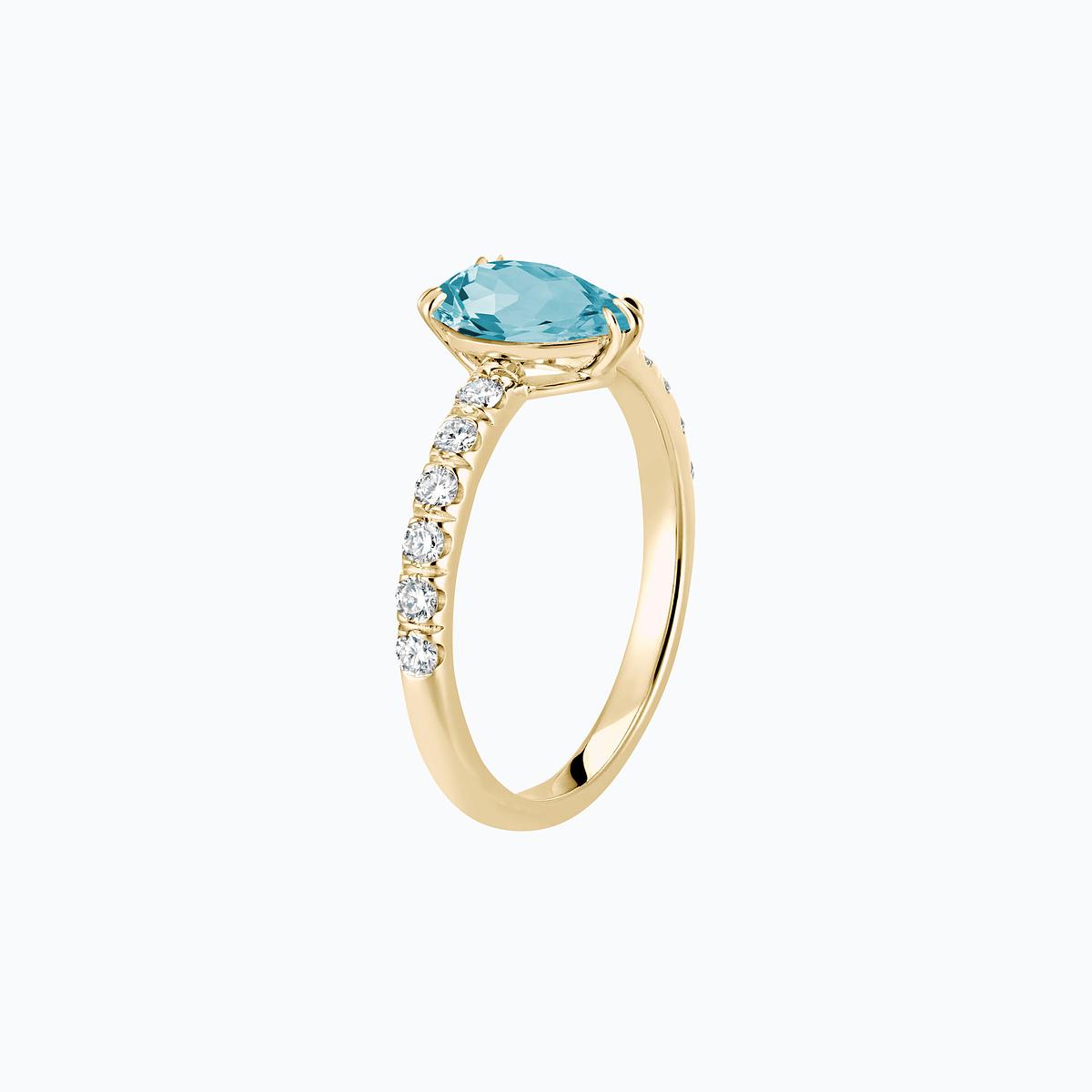 Solitaire Pavé Calla Aigue-Marine 8 x 6 mm