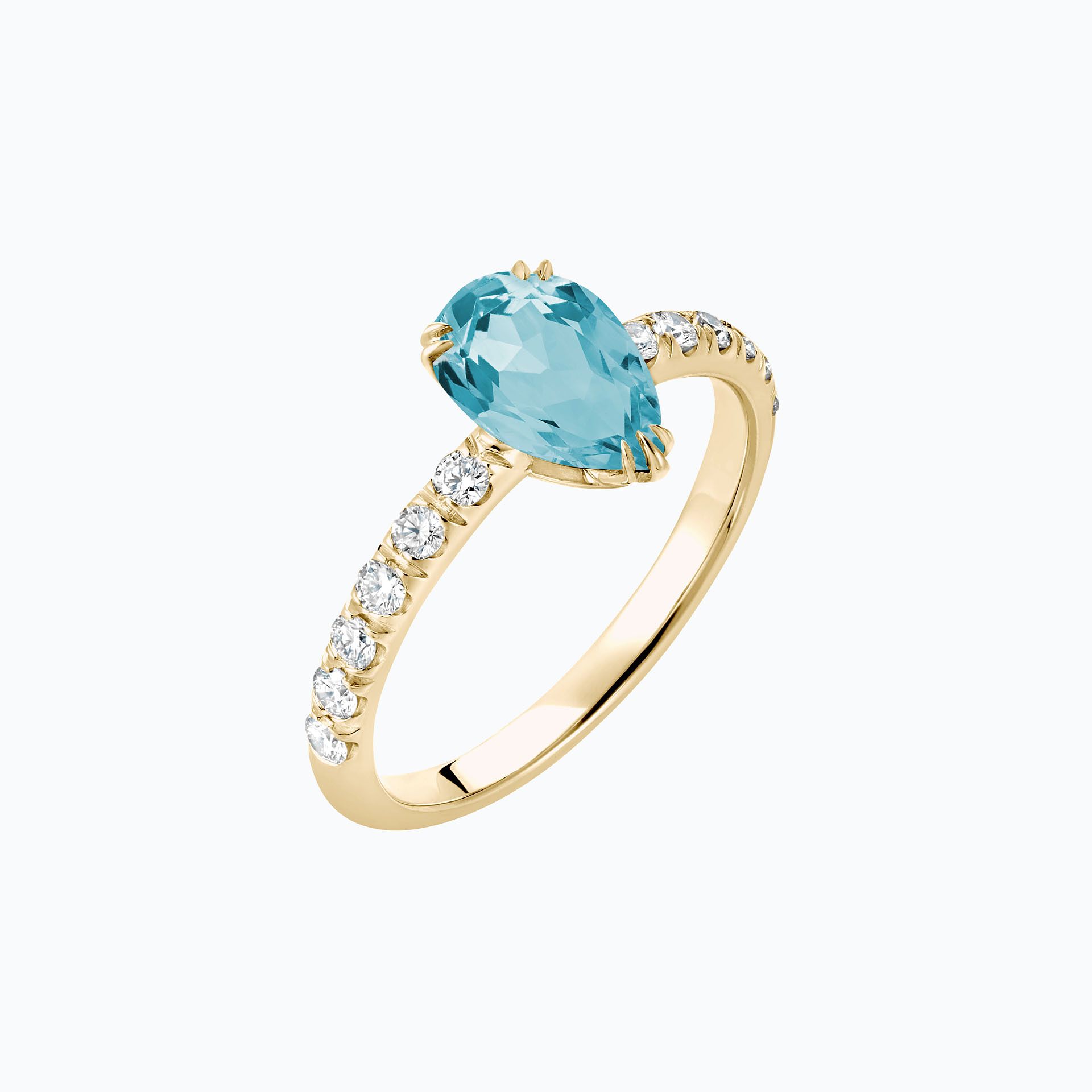 Solitaire Pavé Calla Aigue-Marine 8 x 6 mm