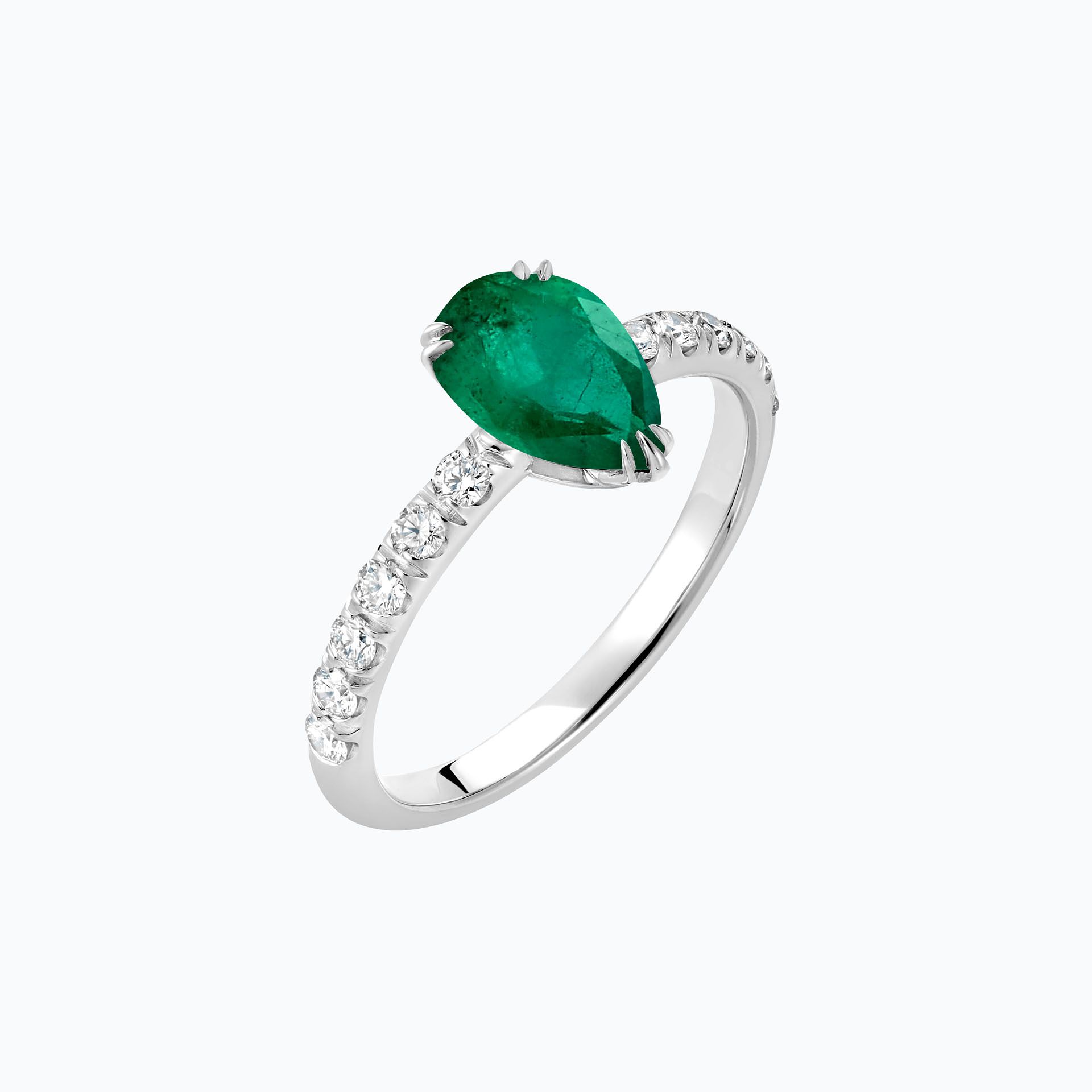 Solitaire Pavé Calla Émeraude 8 x 6 mm