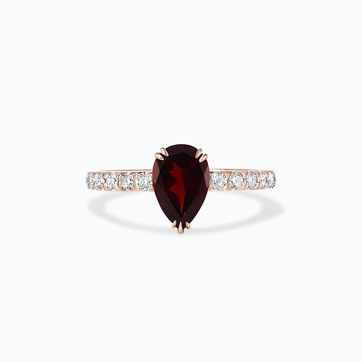 Solitaire Pavé Calla Grenat 8 x 6 mm