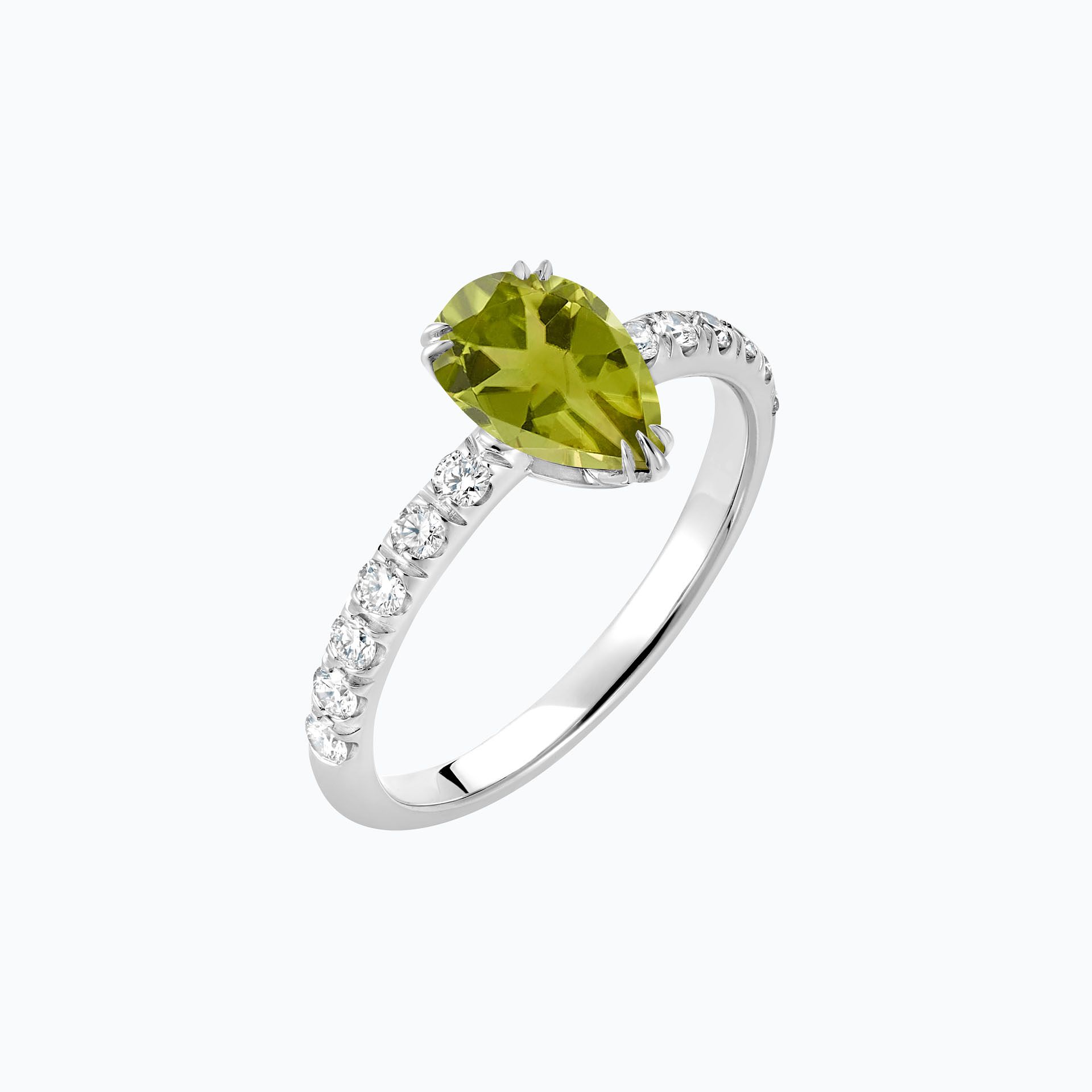 Solitaire Pavé Calla Péridot 8 x 6 mm