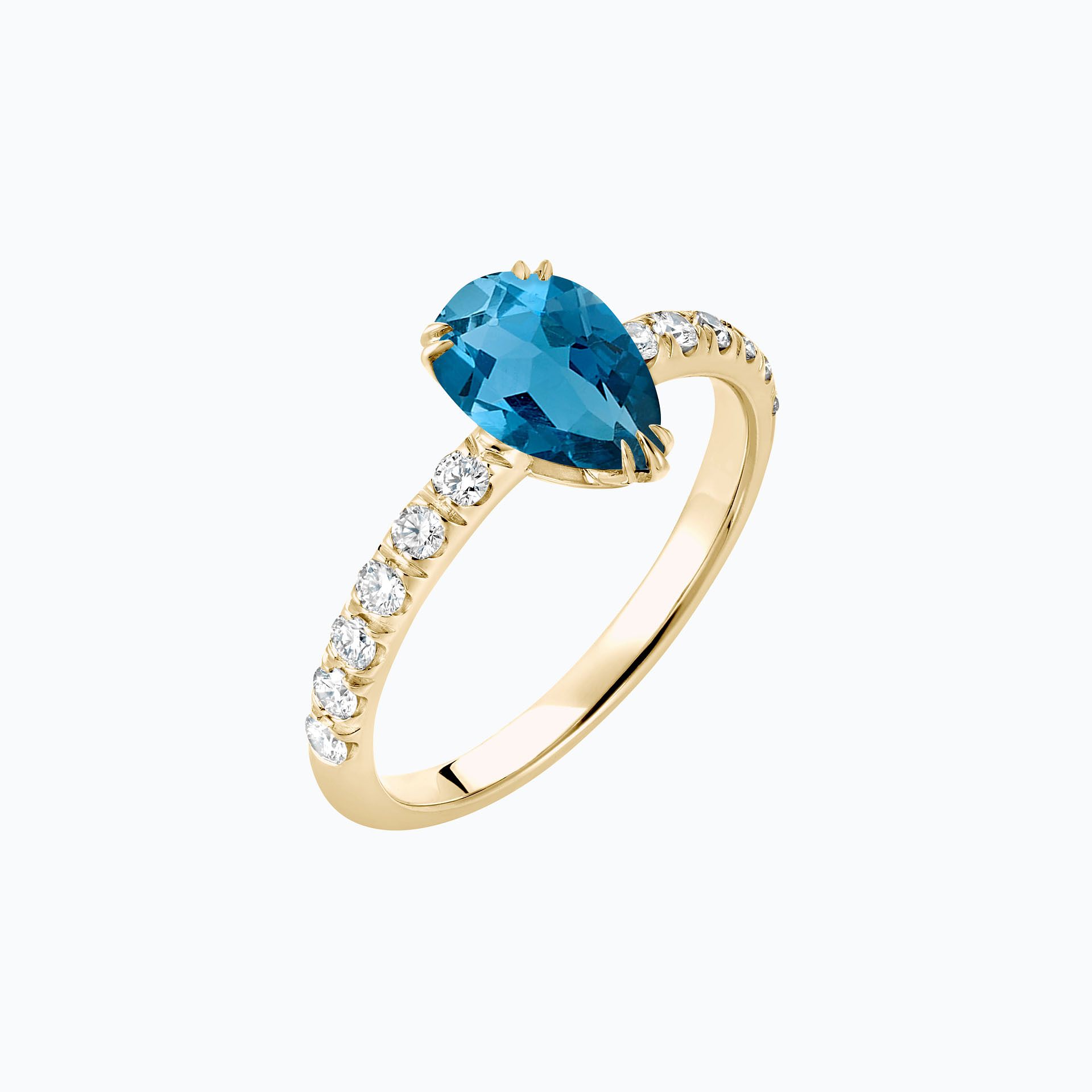Solitaire Pavé Calla Topaze Blue London 8 x 6 mm