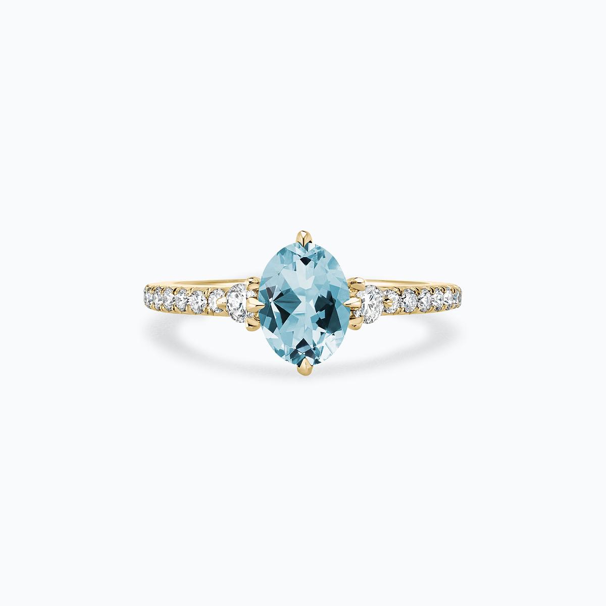 Solitaire Pavé Aïko Aigue-Marine 8 x 6 mm