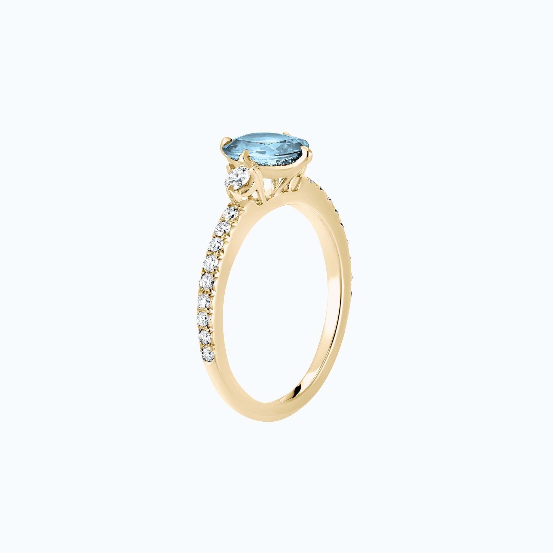 Solitaire Pavé Aïko Aigue-Marine 8 x 6 mm