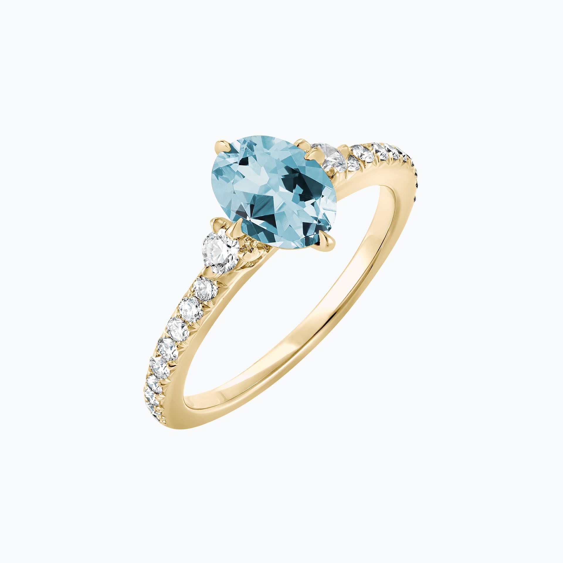 Solitaire Pavé Aïko Aigue-Marine 8 x 6 mm