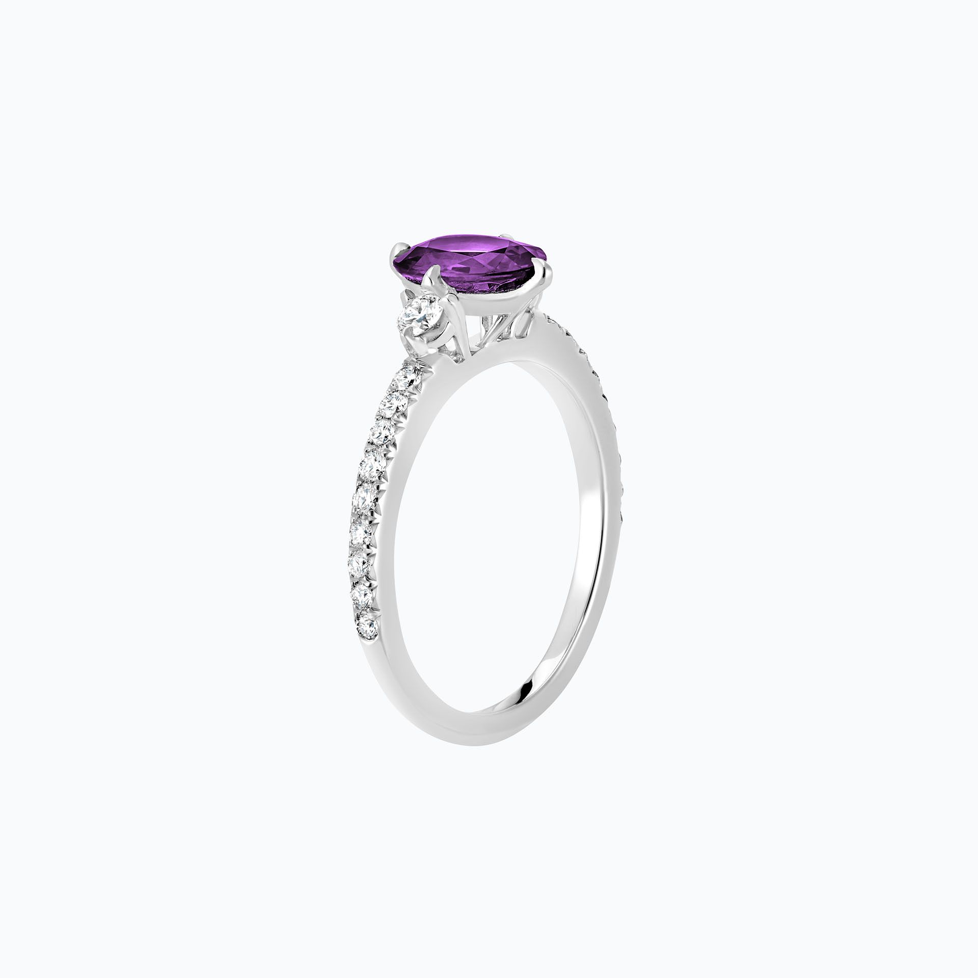 Solitaire Pavé Aïko Améthyste 8 x 6 mm