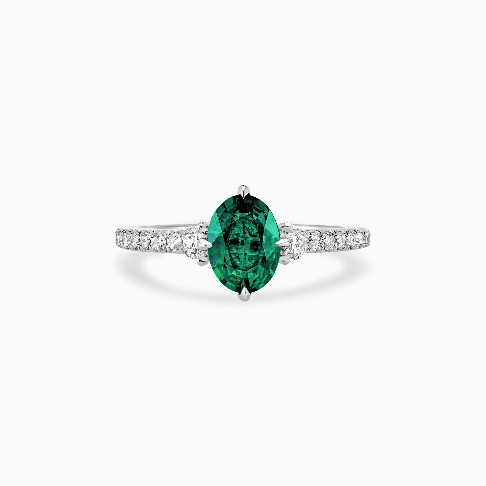 Solitaire Pavé Aïko Émeraude 8 x 6 mm