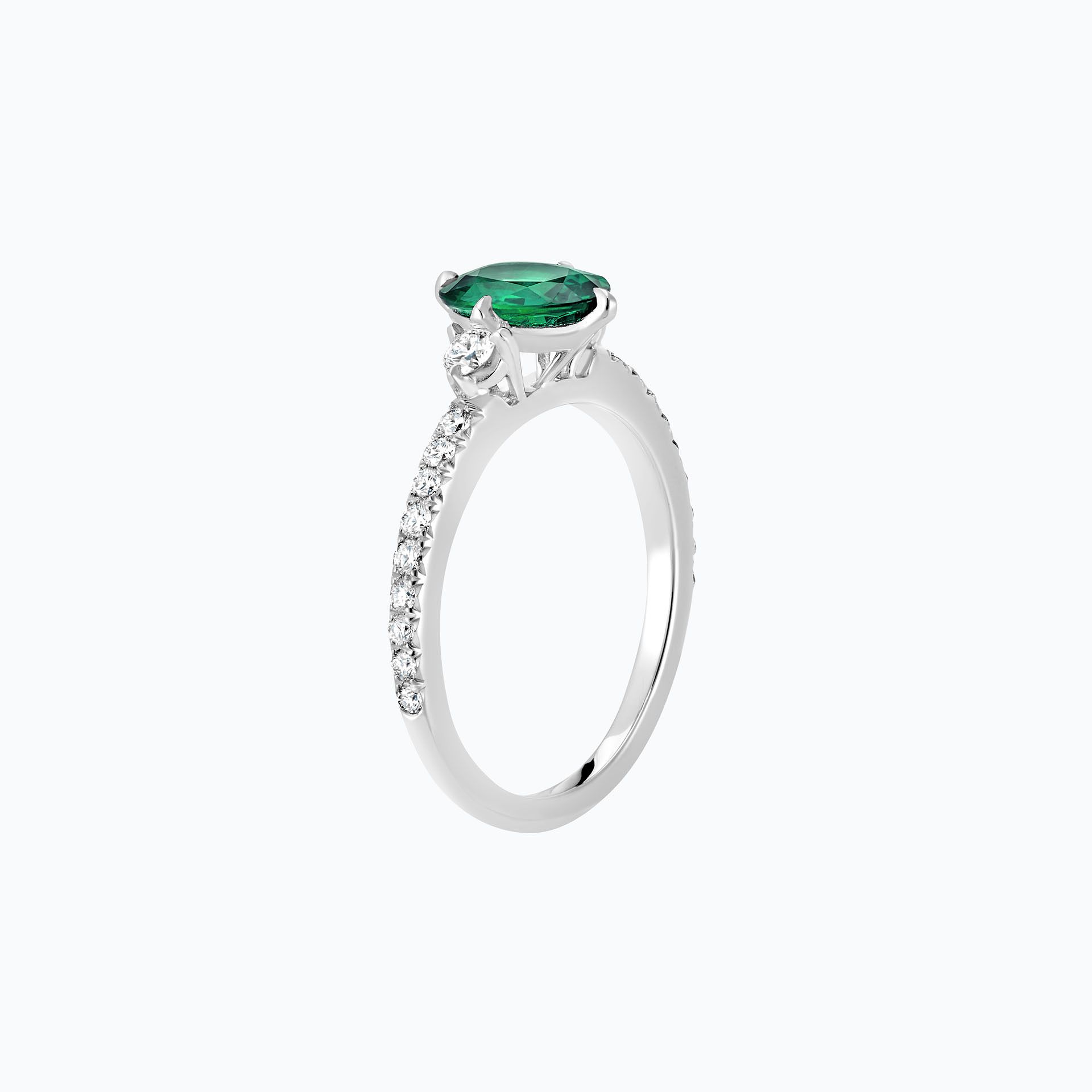 Solitaire Pavé Aïko Émeraude 8 x 6 mm