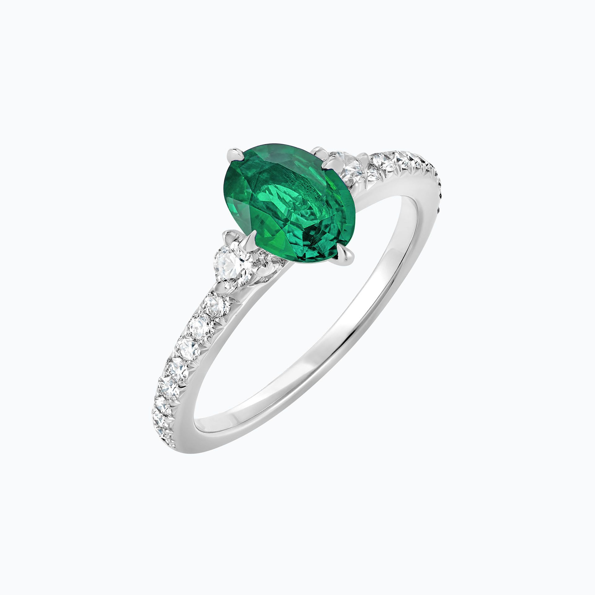 Solitaire Pavé Aïko Émeraude 8 x 6 mm