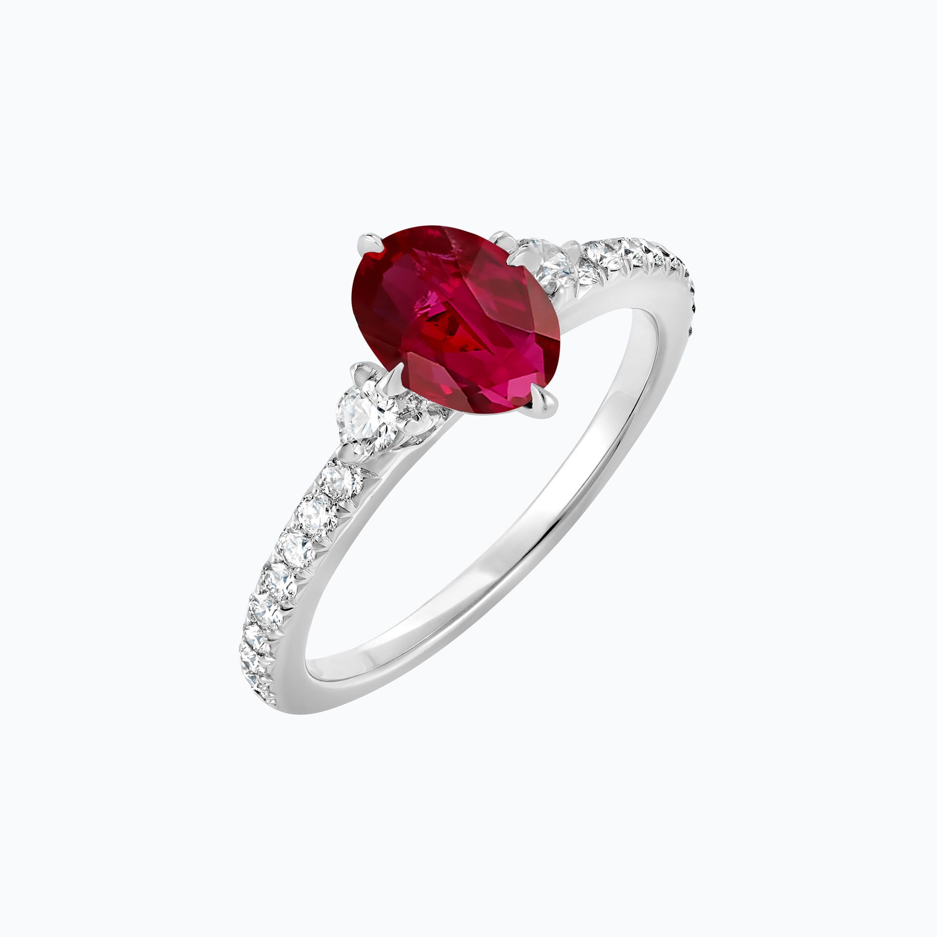 Solitaire Pavé Aïko Rubis 8 x 6 mm