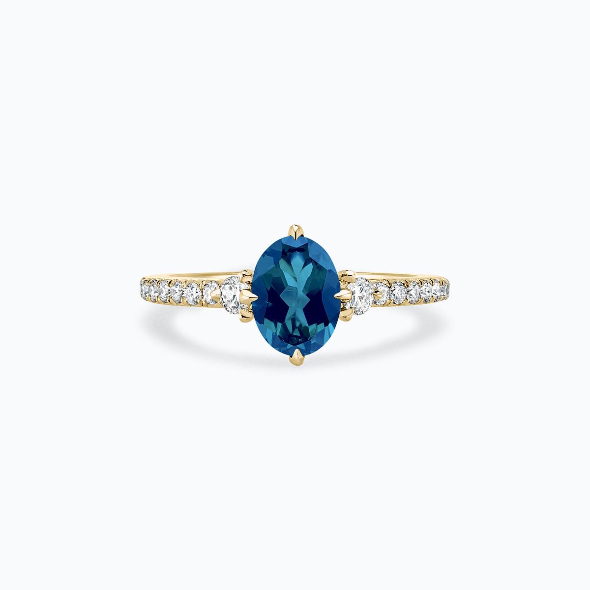 Solitaire Pavé Aïko Topaze Blue London 8 x 6 mm