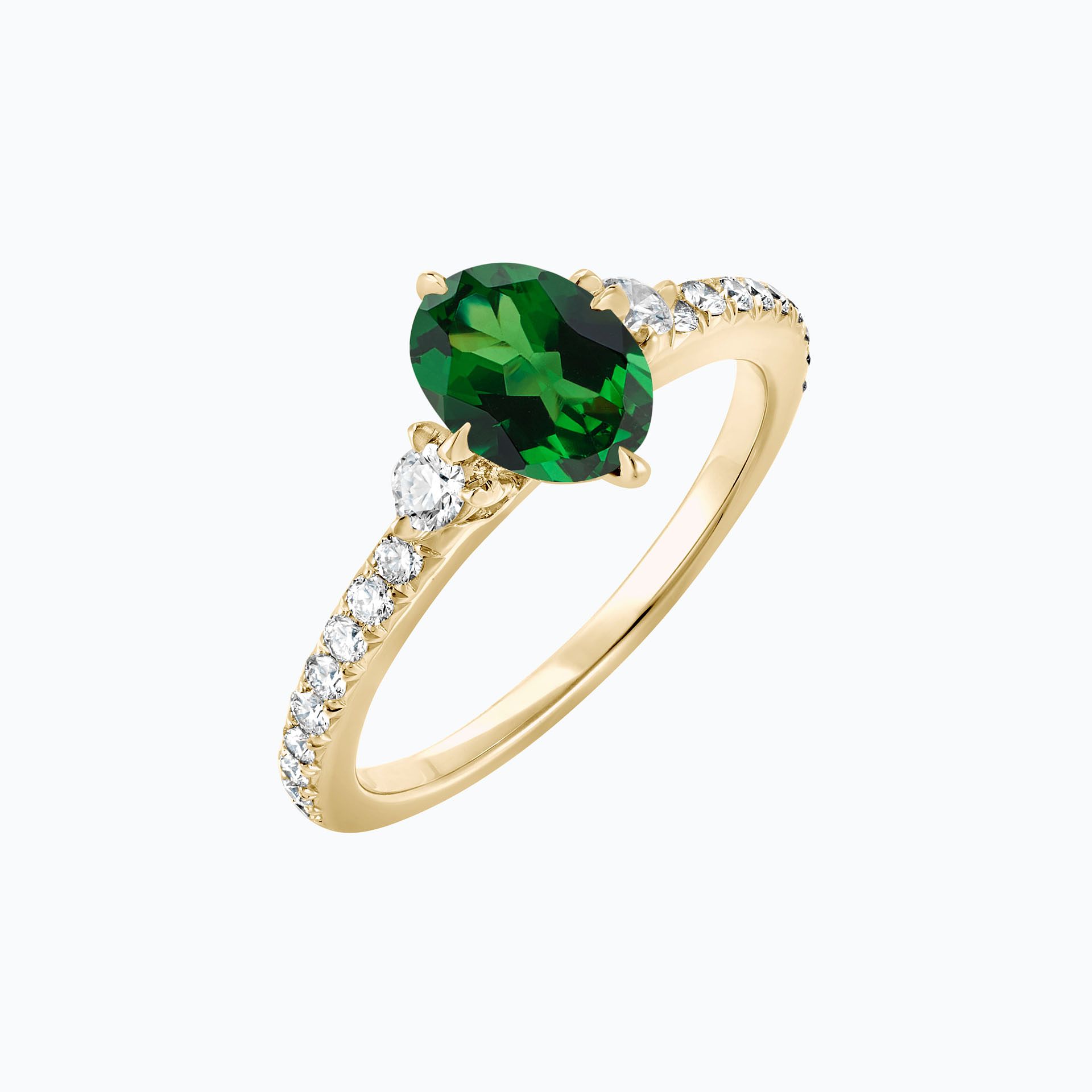 Solitaire Pavé Aïko Tsavorite 8 x 6 mm