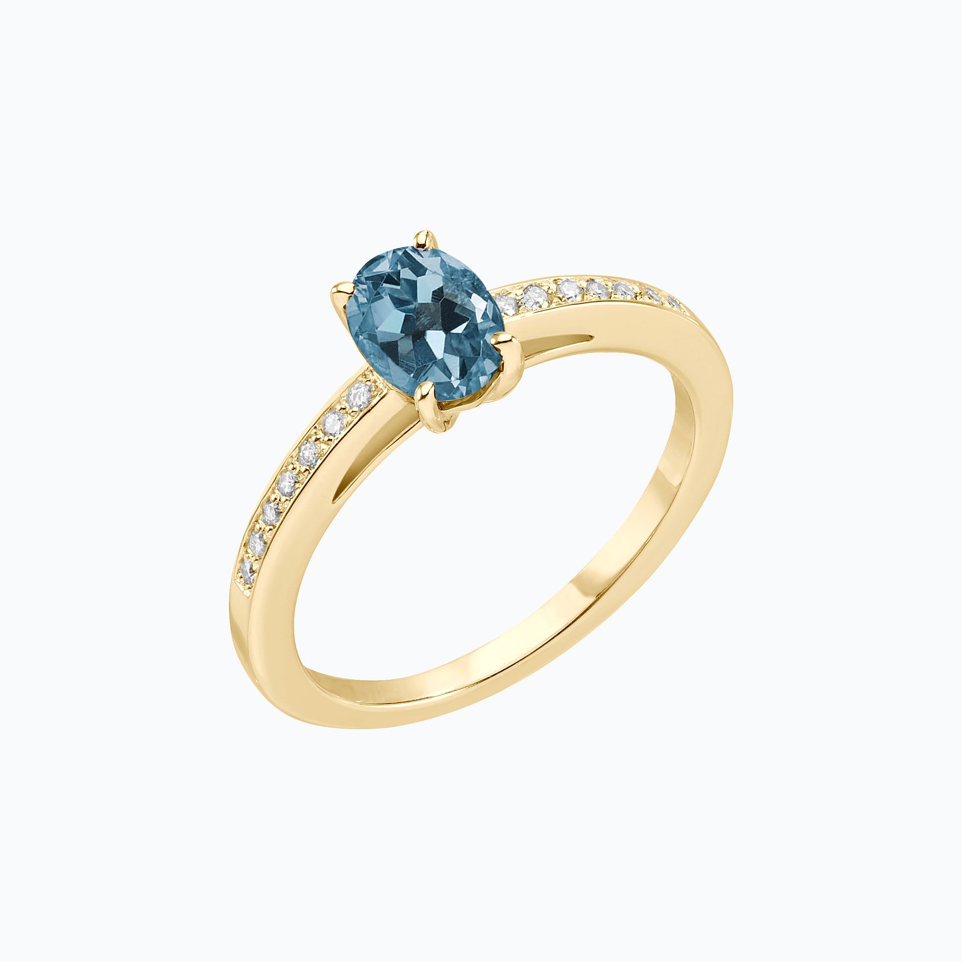 Solitaire Pavé Julia Aigue-Marine 6 x 4 mm
