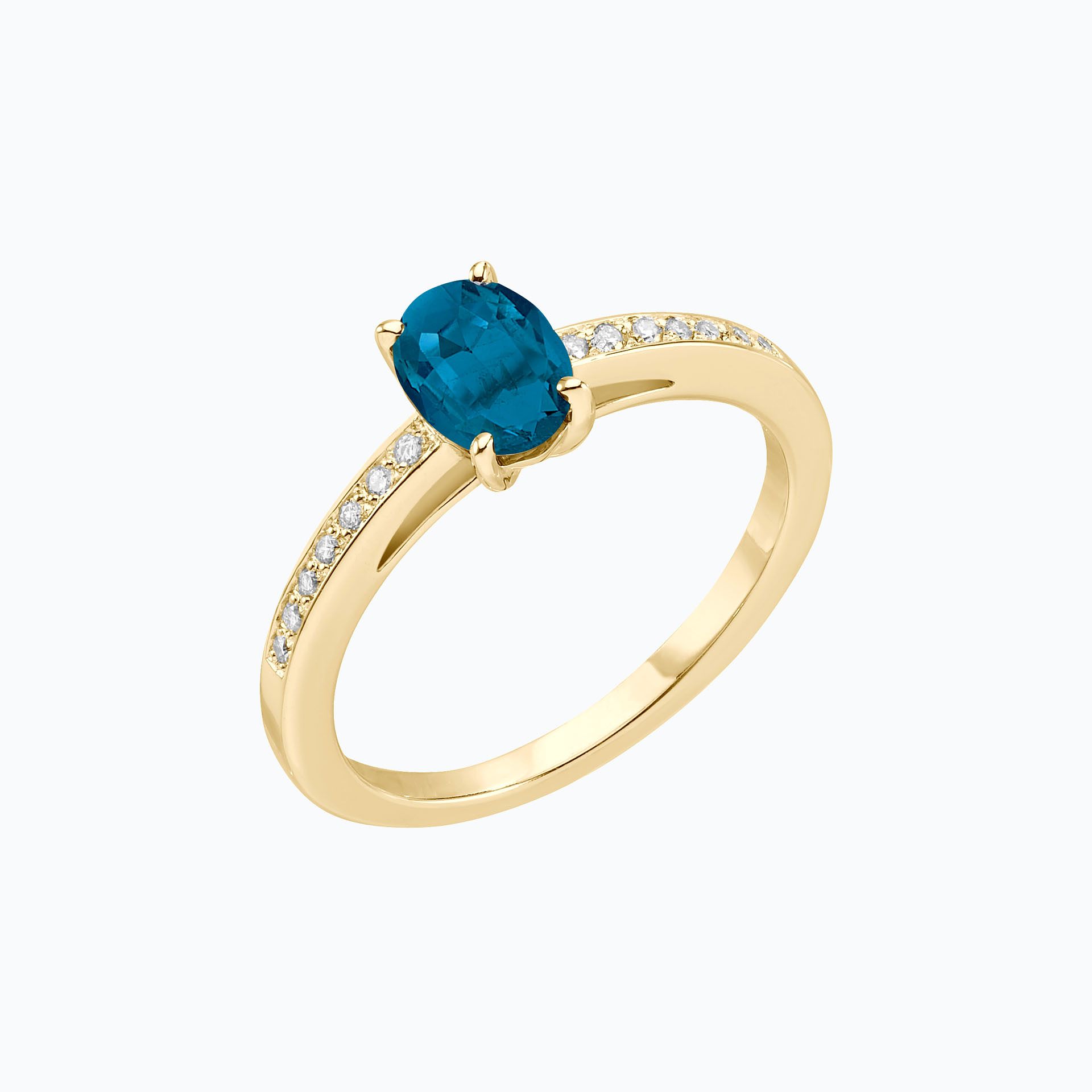 Solitaire Pavé Julia Topaze Blue London 6 x 4 mm