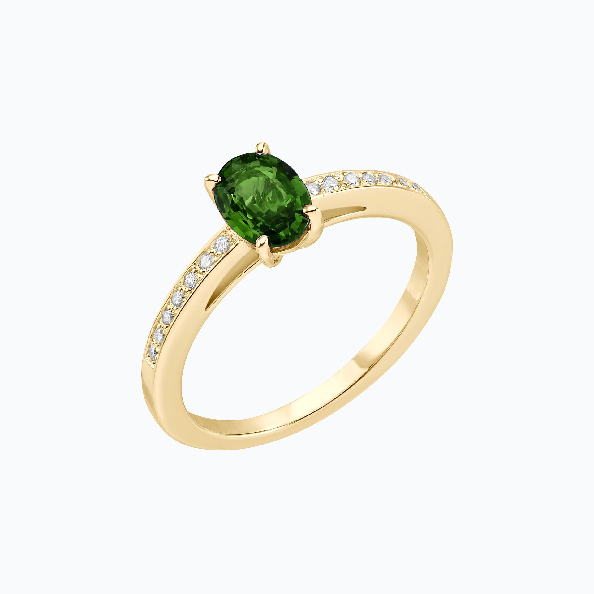 Solitaire Pavé Julia Tsavorite 6 x 4 mm