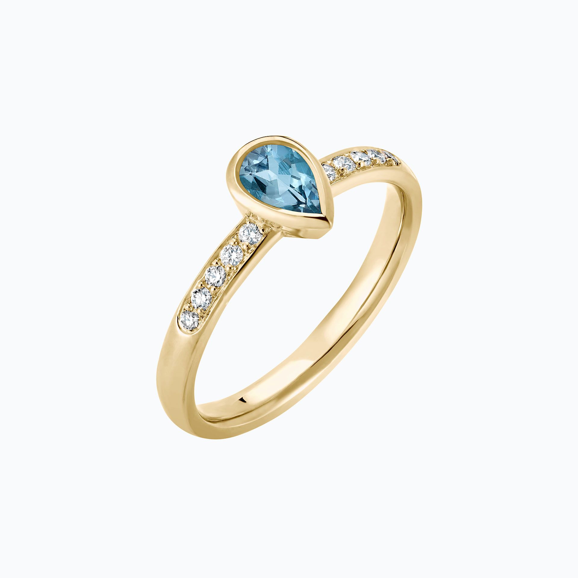 Solitaire Pavé Svadha Aigue-Marine 6 x 4 mm
