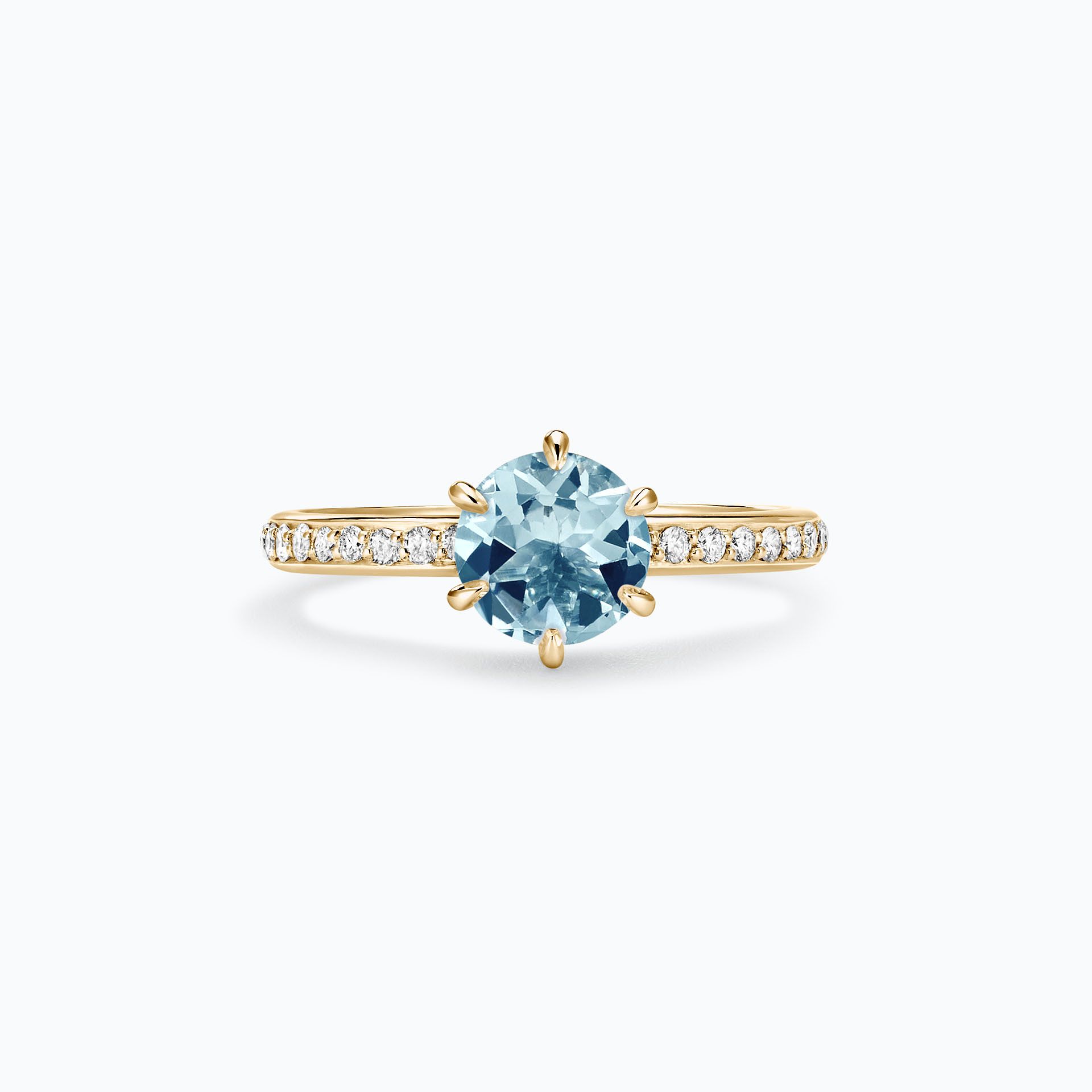 Solitaire Pavé Tulipe Aigue-Marine 6 mm