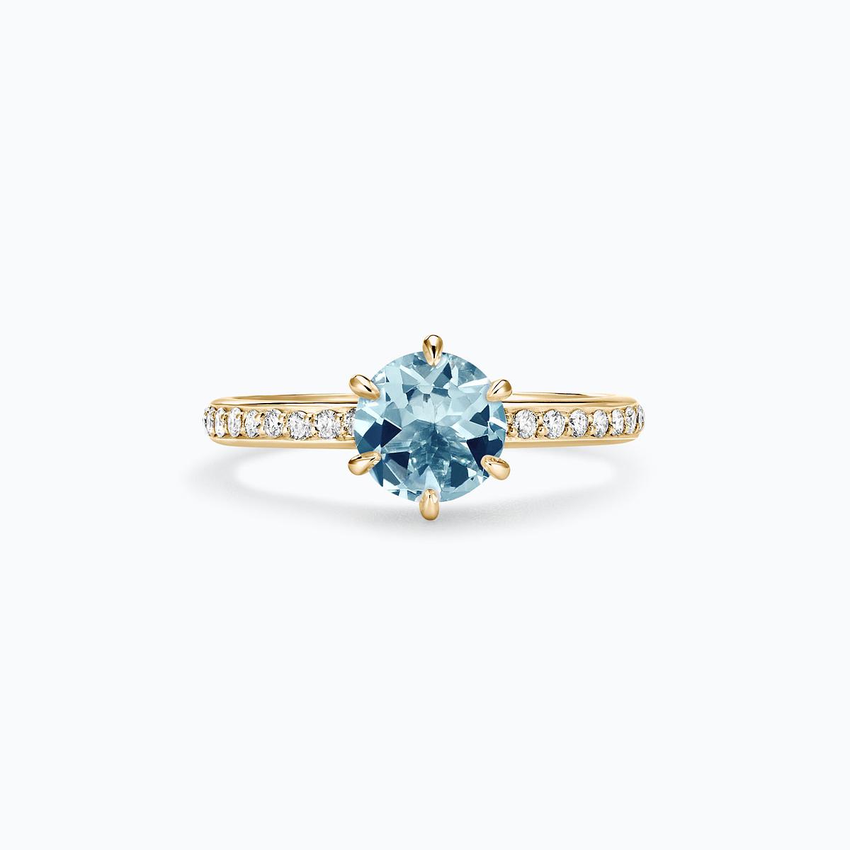 Solitaire Pavé Tulipe Aigue-Marine 6 mm