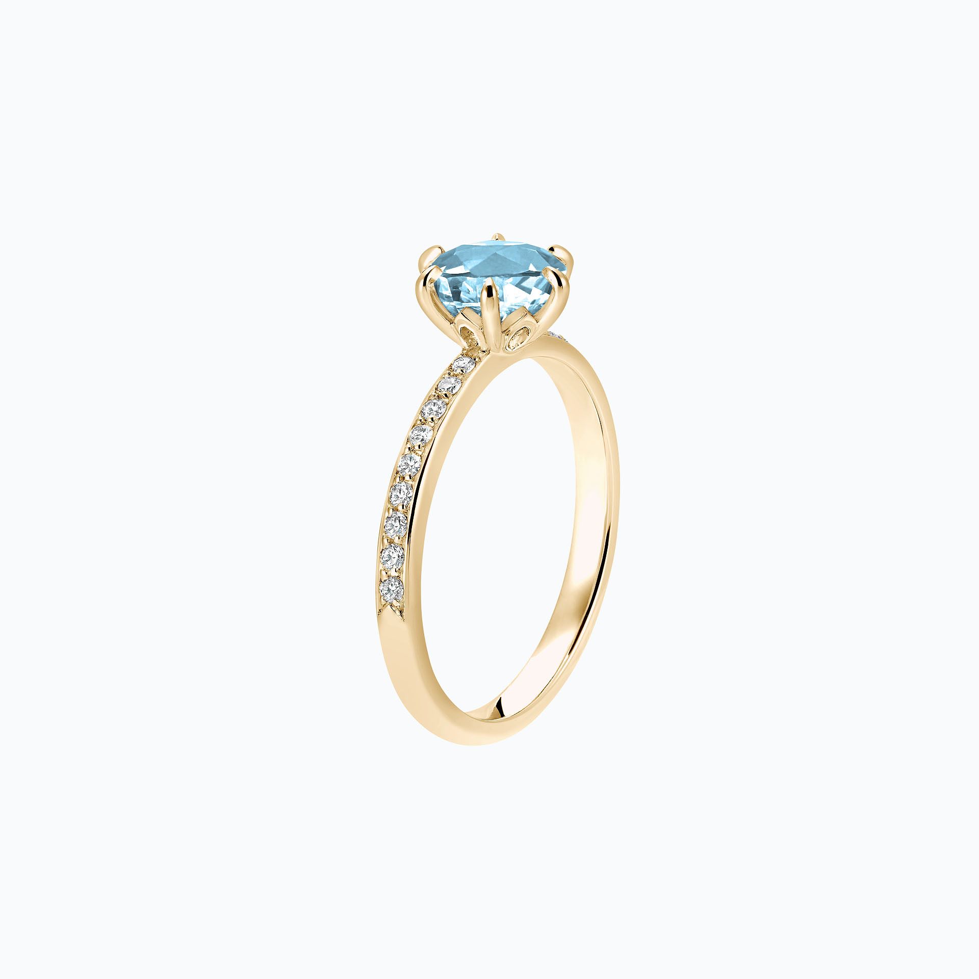Solitaire Pavé Tulipe Aigue-Marine 6 mm