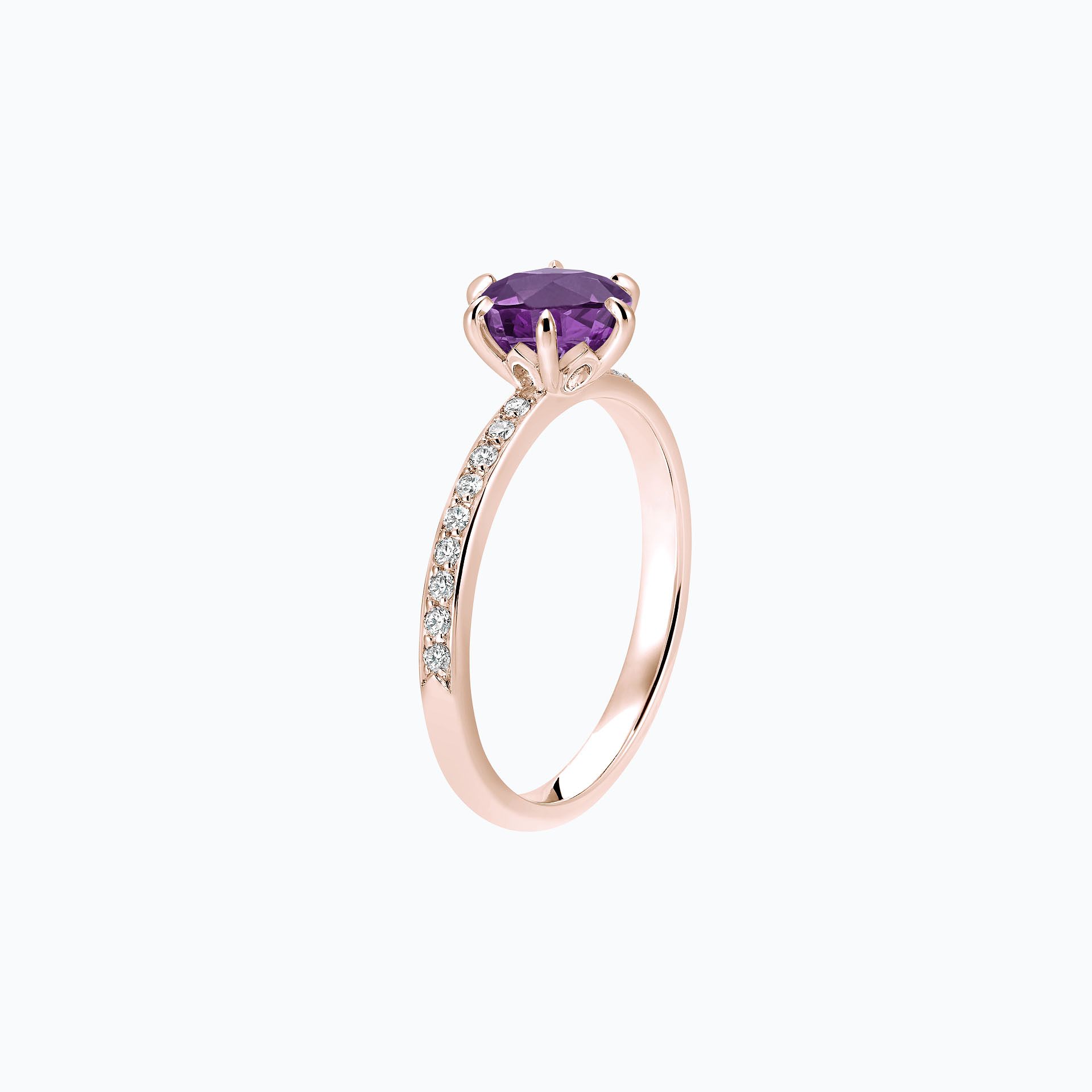 Solitaire Pavé Tulipe Améthyste 6 mm